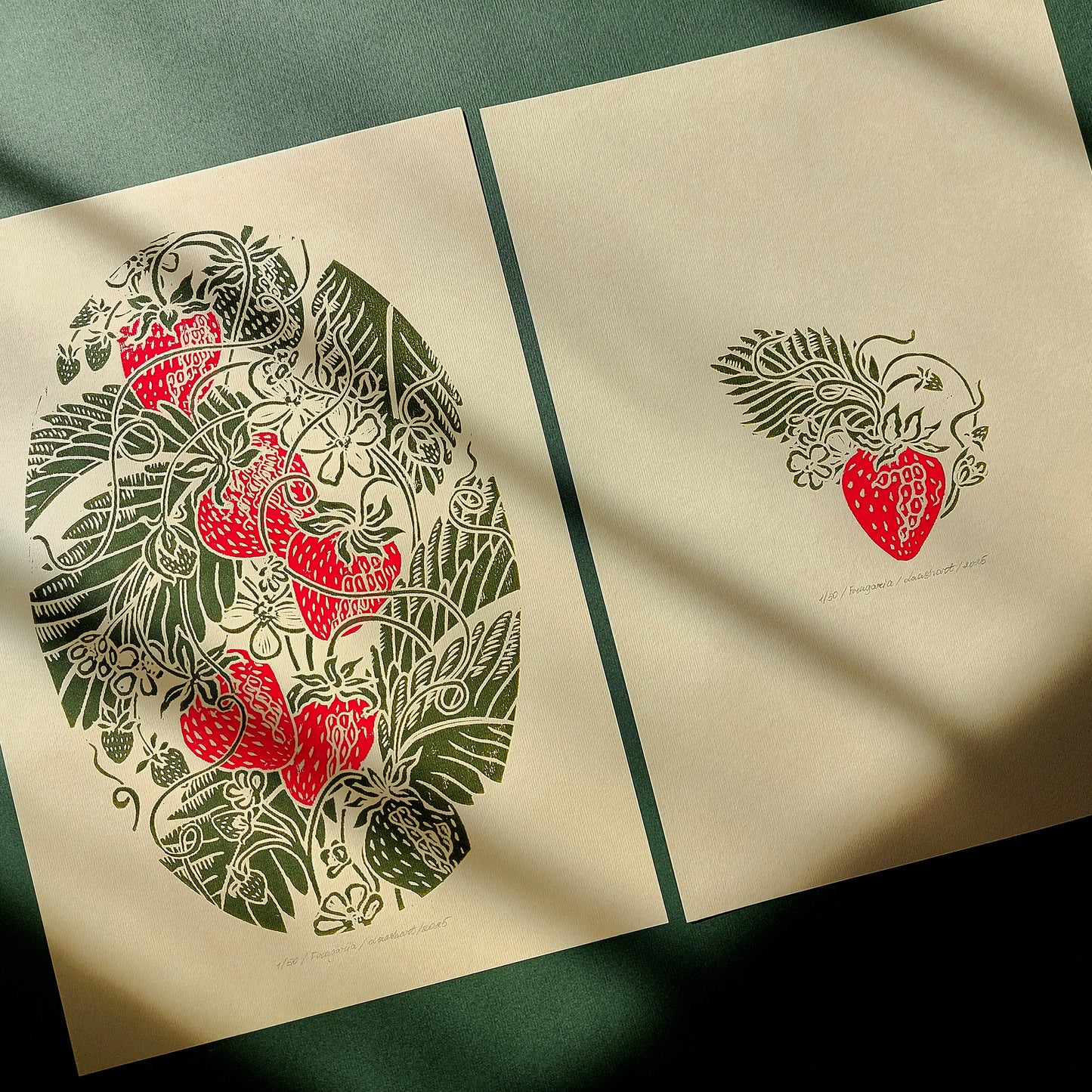 Red beige sage green dining nook vintage fruits strawberries berries nature linocut print gallery wall set of 2 piece retro kitchen botanical lino original artwork cottagecore wall art study room decor relief handprint rustic linogravure botanical nature lover gift hostess block printmaking hand carved unique ideas plant dopamine eclectic aesthetic chic moody girly hanging farm chateaucore spring summer bedroom living room dorm above bed entryway home office new housewarming staircase breakfast