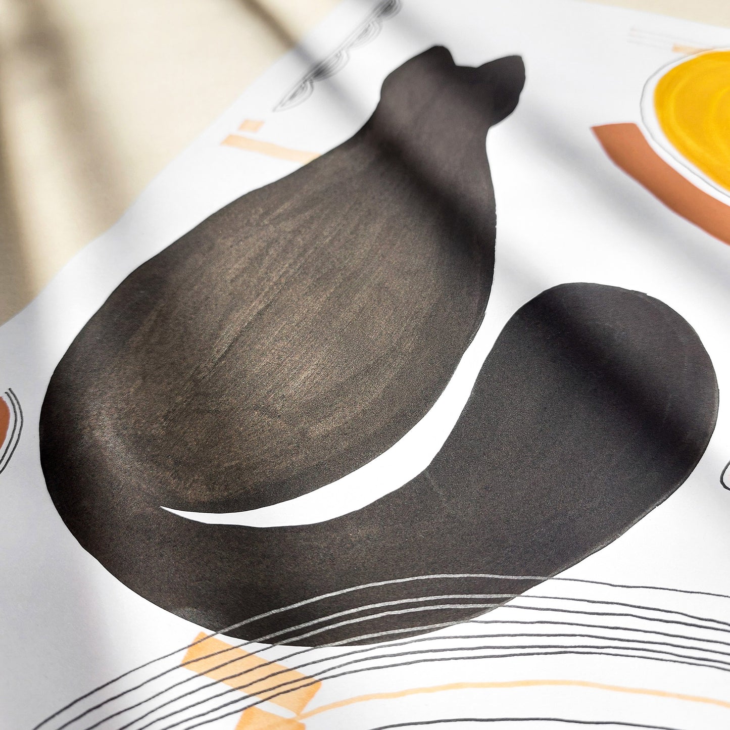 playful cat black abstract cats gouache painting funny animal art gallery wall set of 2 artworks original artwork nursery decor pet corner mid century modern one of a kind minimalist black friday sale Cyber Monday Sale, Cyber Week Deal Kids Room Cat Lovers Gifts Scandinavian Nordic Minimalist Boho Living Room Hallway Home Office unique funny decoration