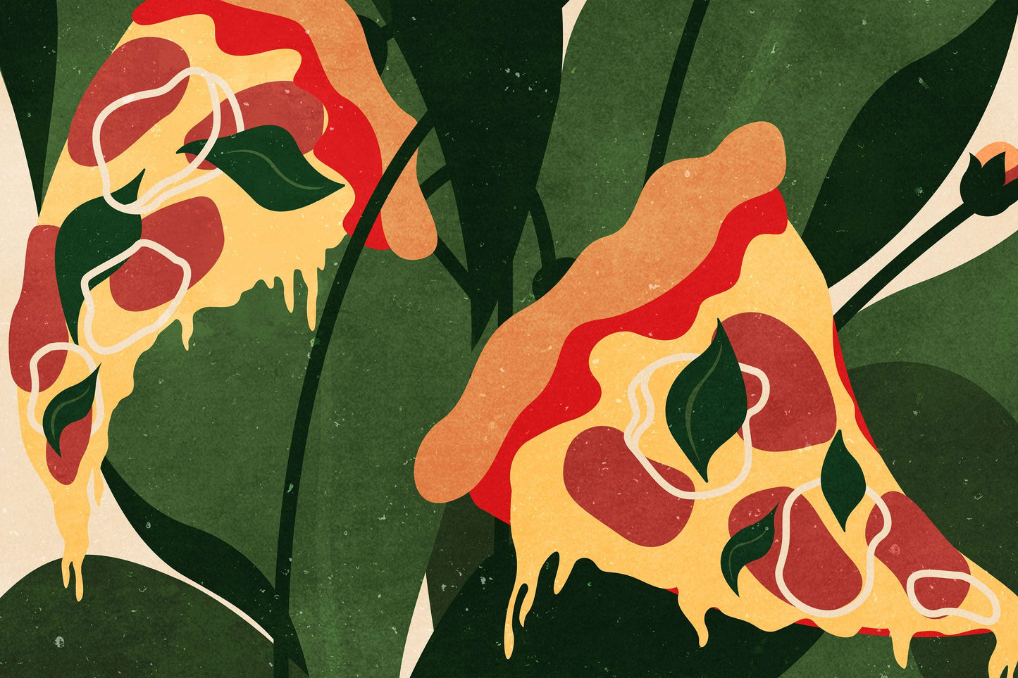 Dark green red yellow and beige pizza food printable poster art