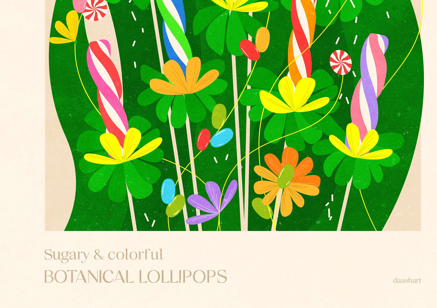 Botanical lollypop candies poster & Rainbow sweets Printable wall art