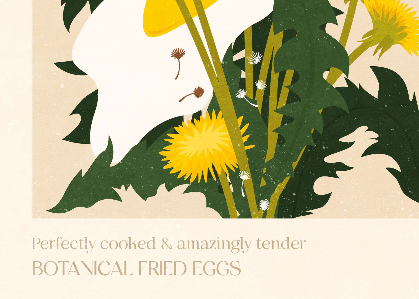 Perfectly cooked and amazingly tender botanical fried eggs food printable poster