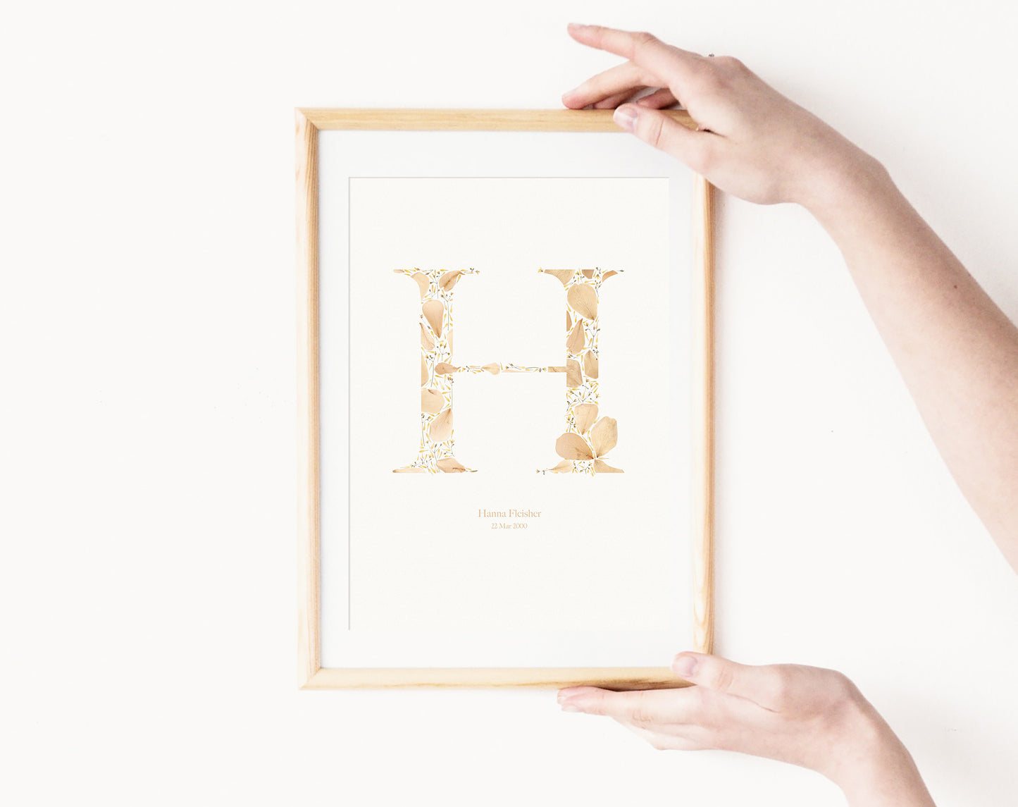 Beige personalized name letter prints Pressed wildflower and roses petals poster