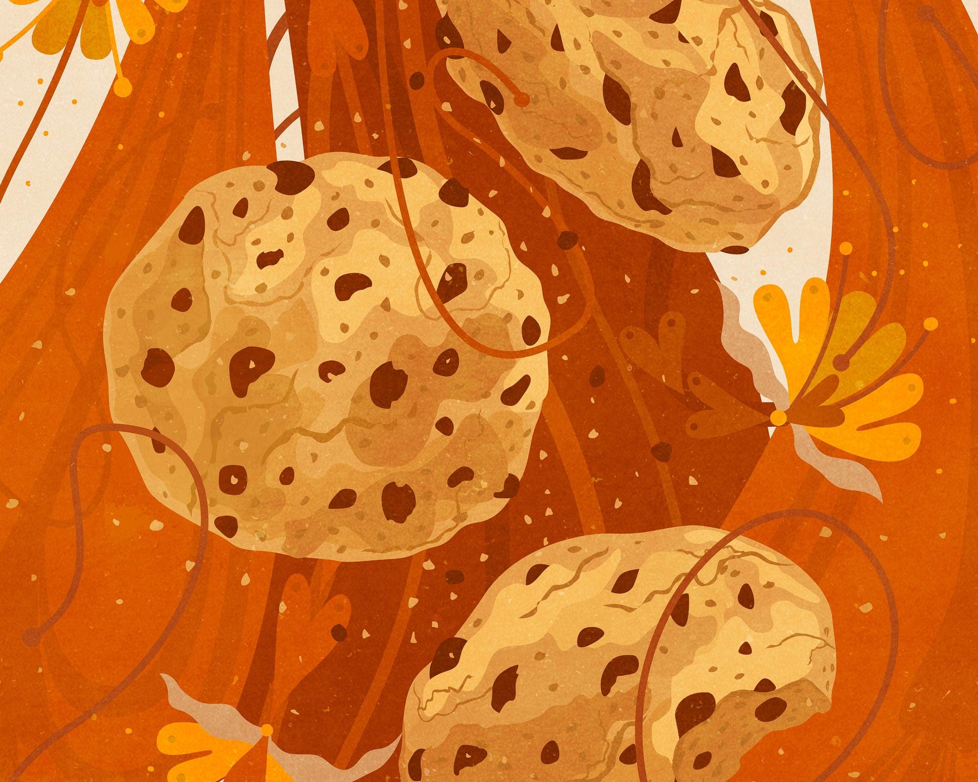 Details terracotta brown and beige Botanical vintage Chocolate chip cookies poster Printable wall art