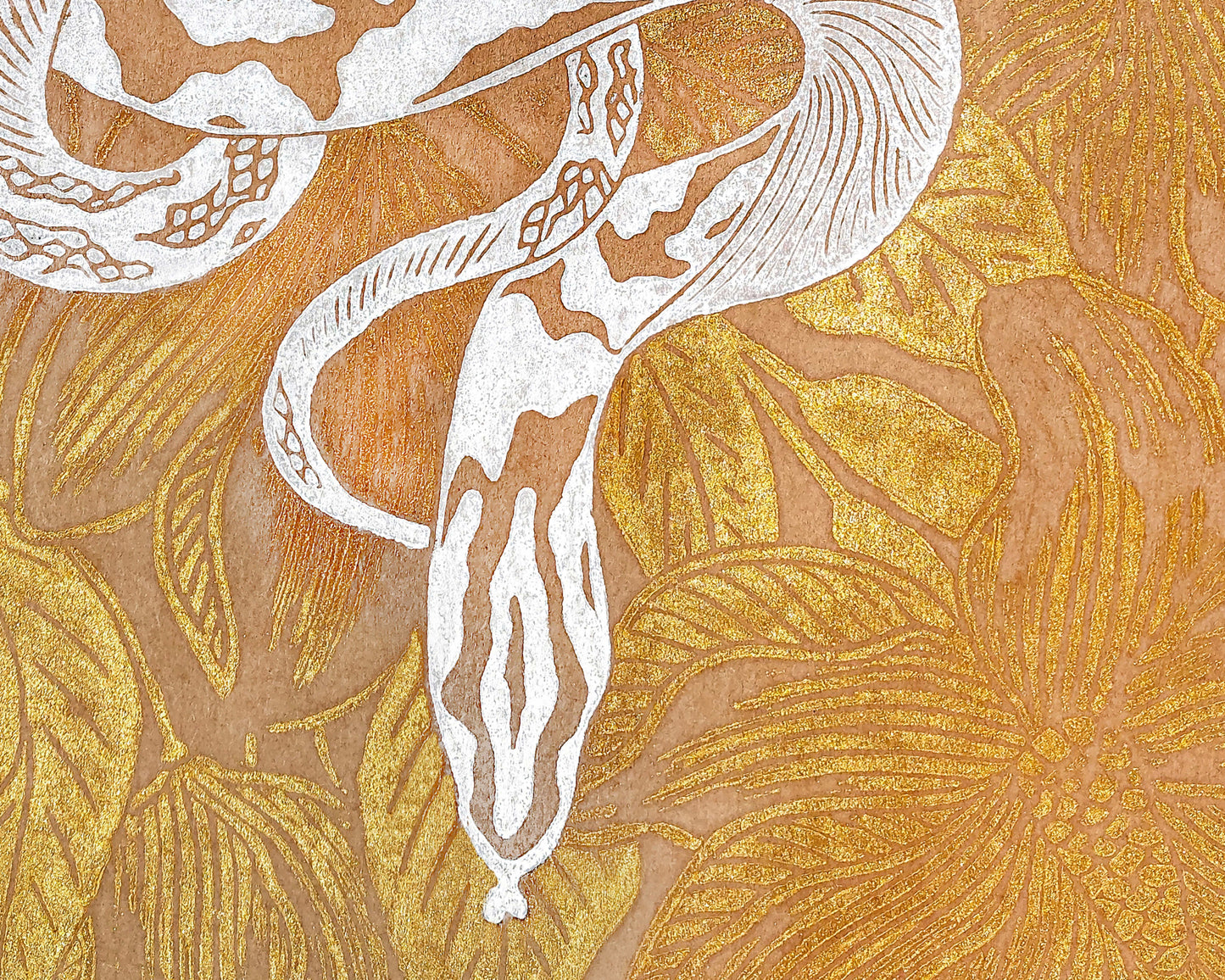 Printable linocut print White floral snake with gold magnolia flower Botanical autumn wall art poster Nature lover gift INSTANT DOWNLOAD, Living room wall art, Farmhouse decor, foraged wall decor, cottagecore wall art, autumn wall art, Boho snake poster