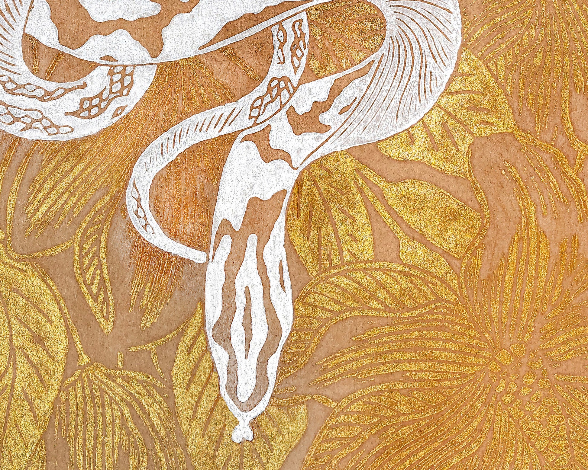 Printable linocut print White floral snake with gold magnolia flower Botanical autumn wall art poster Nature lover gift INSTANT DOWNLOAD,  Living room wall art, Farmhouse decor, foraged wall decor, cottagecore wall art, autumn wall art, Boho snake poster