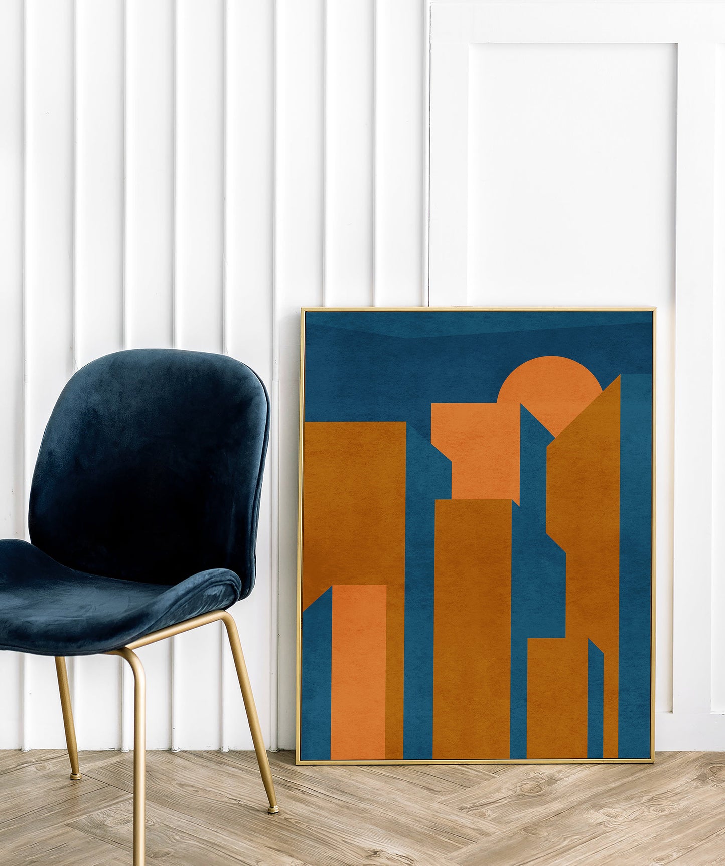 Living room wall art Abstract city poster Neutral geometric Printable wall art Terracotta wall art Abstract cityscape INSTANT DOWNLOAD Minimalist poster Mid century modern Beige and blue art Vintage poster Home accessories Housewarming gift