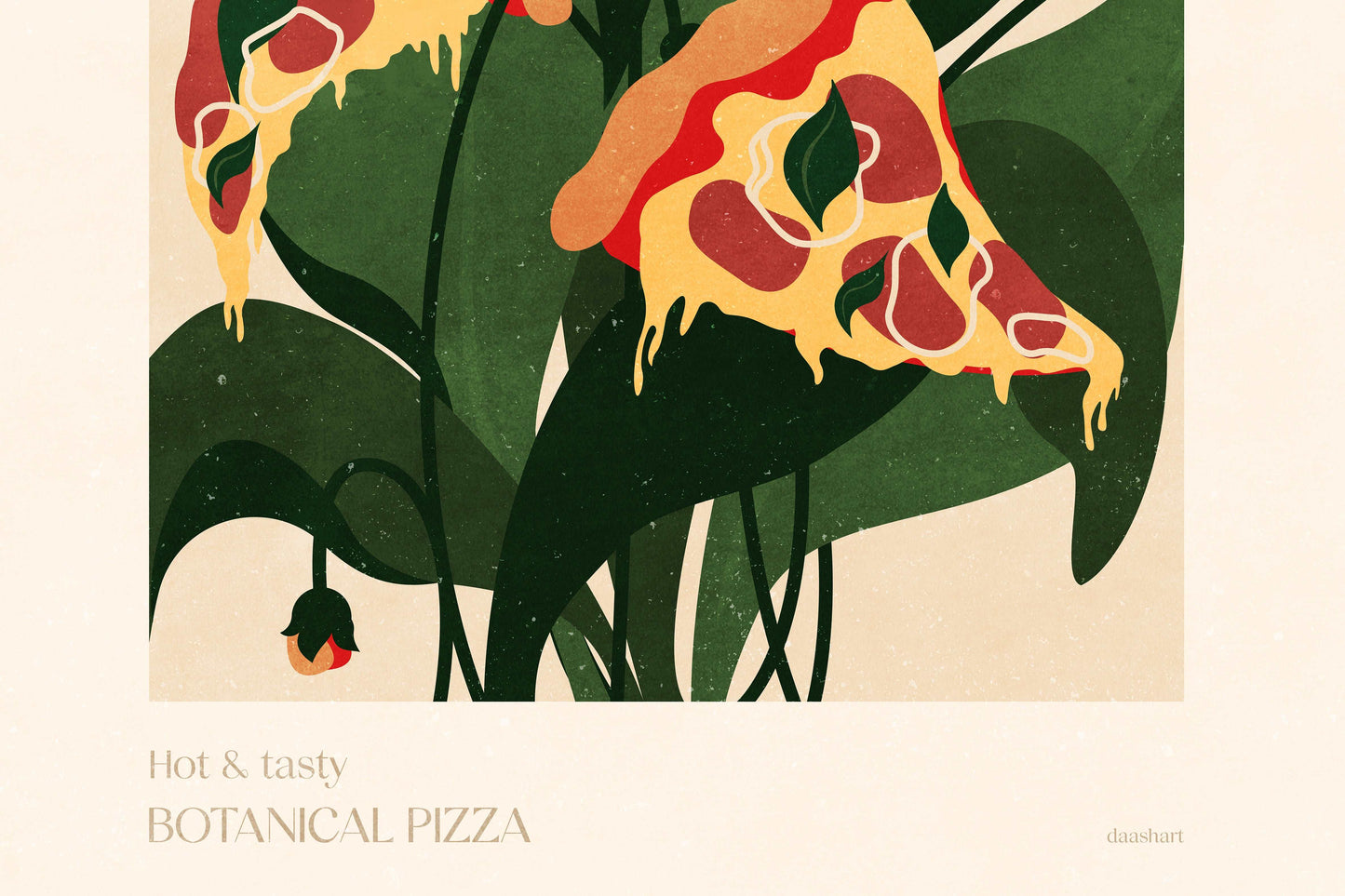 Botanical vintage pizza poster for modern kitchen and dining room decor