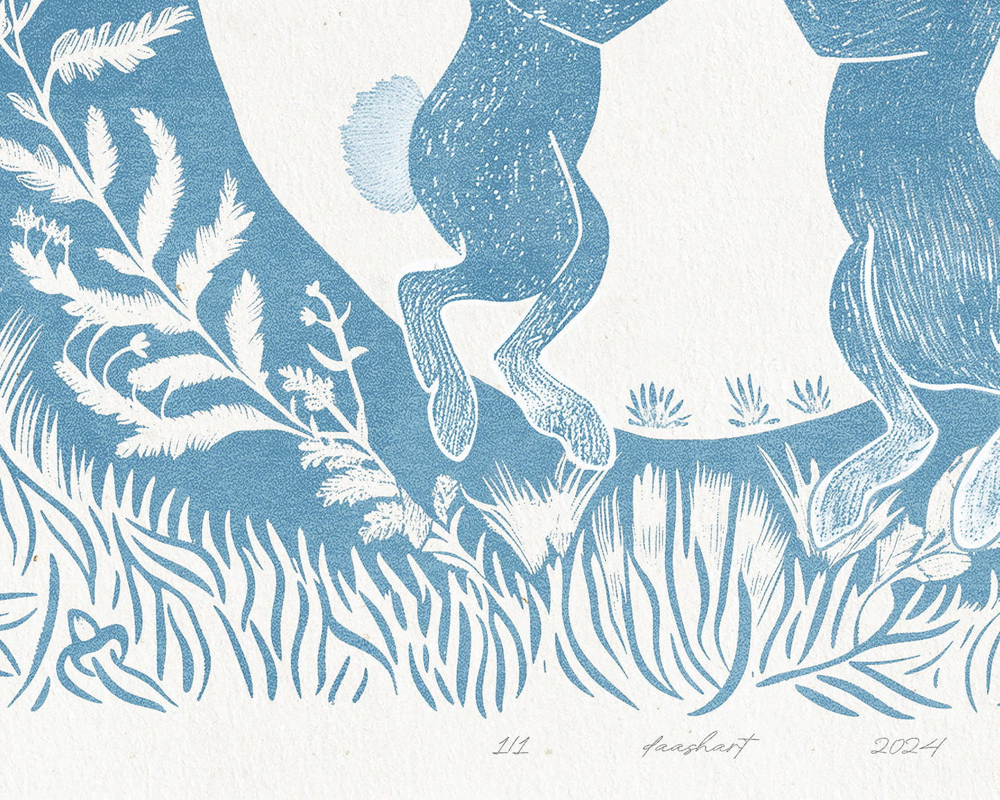 Printable linocut Cottagecore decor Digital downloadable linogravure lino foraged poster prints Dancing Bedroom kids rooom large children bunny rabbits floral plant texture wall art funny rabbit game instand download Light blue spring