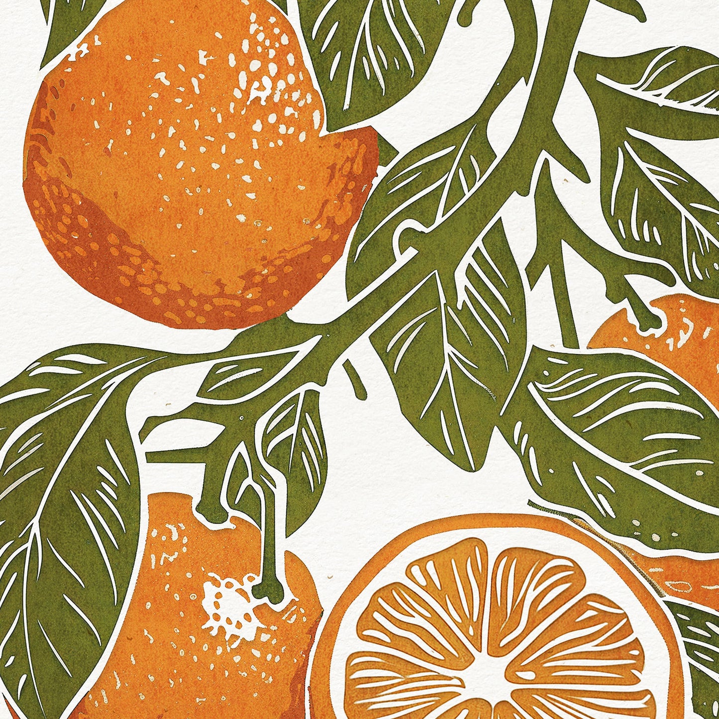 Sage green orange fruits «Sagren Oranges N1» Printable linocut wall art poster