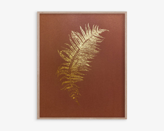 Monotype print Bedroom wall decor Living room wall art Nature lover gift Fern textured plant Original artwork Farm kitchen art Gold brown relief Foraged cottagecore printmaking nature First New home Leaf simple acrylic One of a kind large