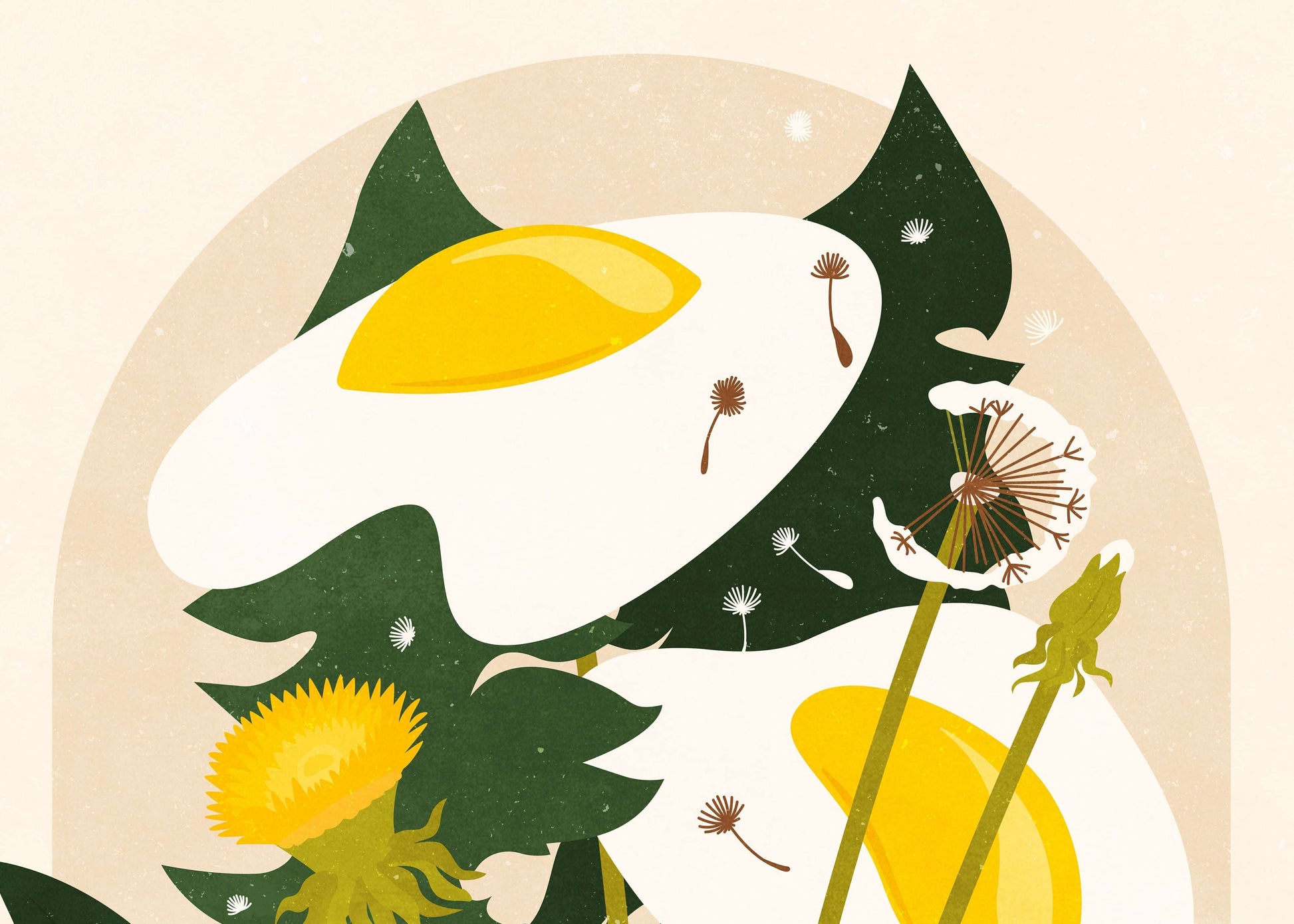 Details Botanical vintage fried egg Dandelion plants and flower digital poster