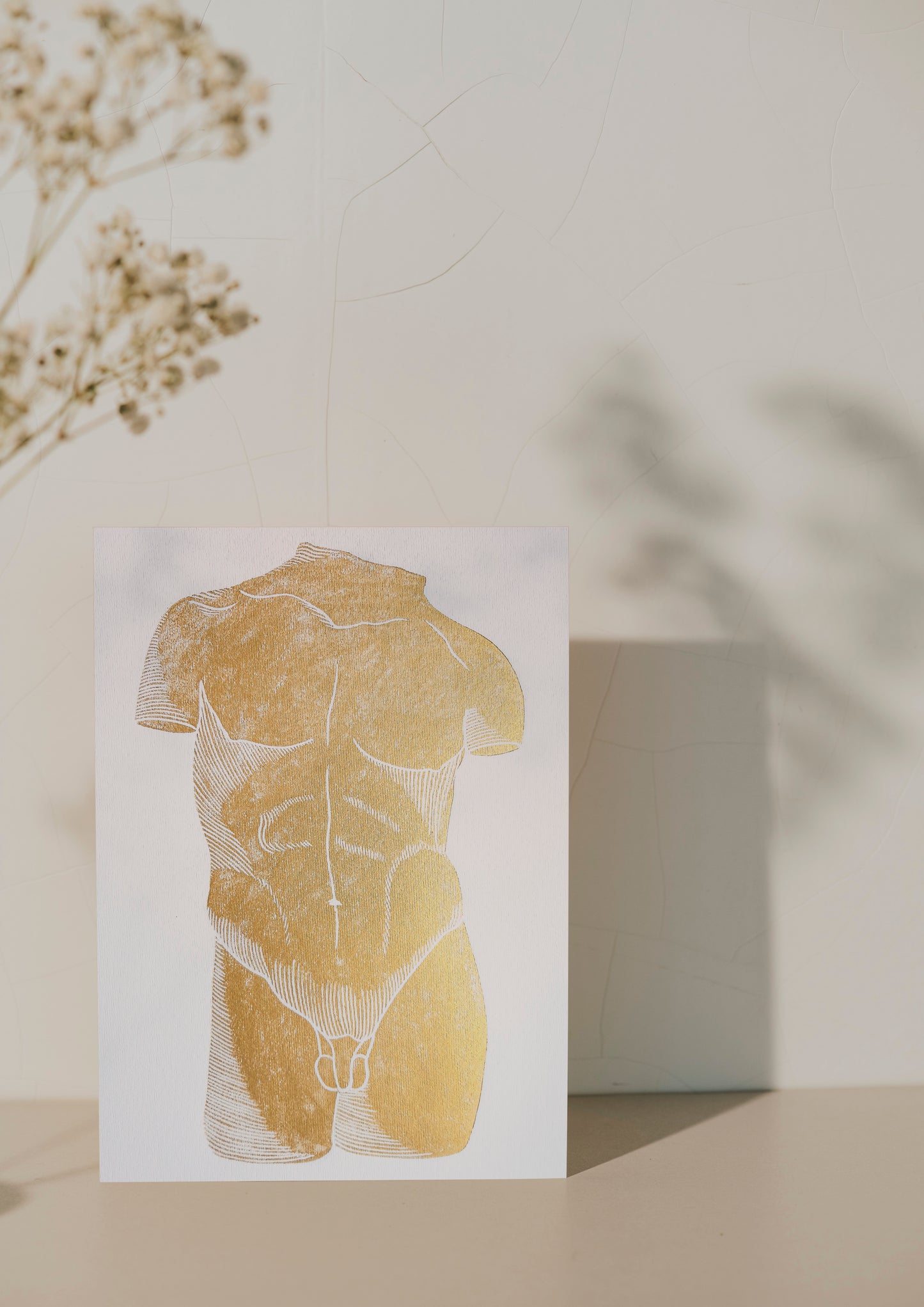 Gold bust nude man Linocut print for New home gift UNFRAMED Housewarming gift New home gift Living room or bedroom decor 16x12 Original artwork Classical wall decor