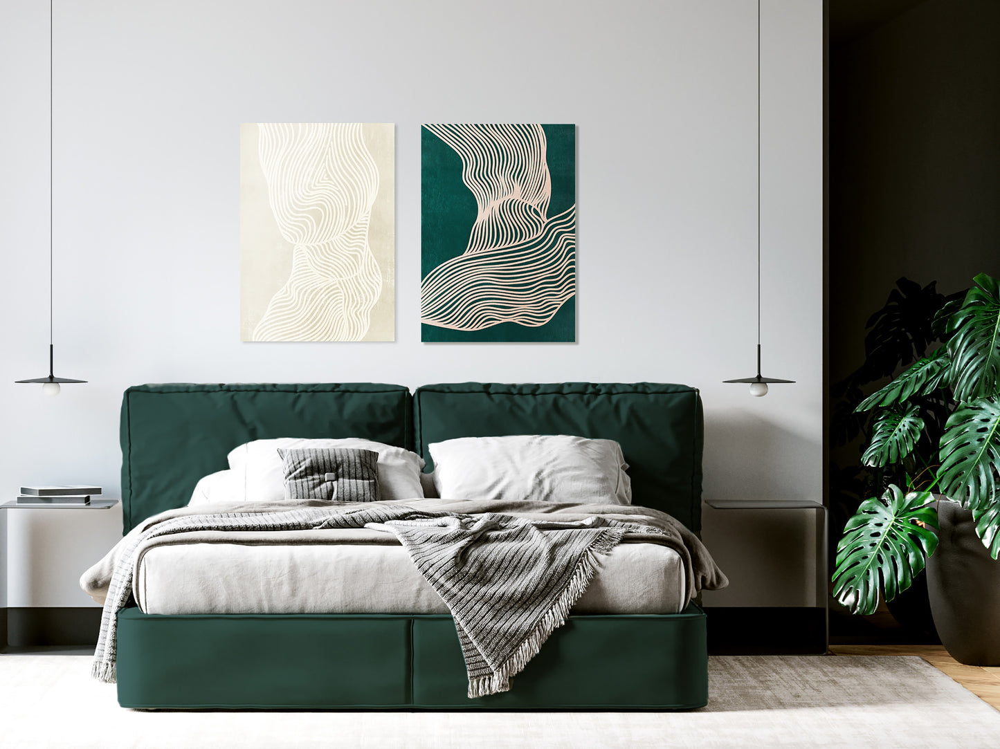 Extra large wall art Printable wall art Trendy emerald green Beige abstract line Art poster Bedroom wall decor Living room wall art INSTANT DOWNLOAD Neutral boho art Modern decoration Minimalist poster Geometric abstract Abstract lines