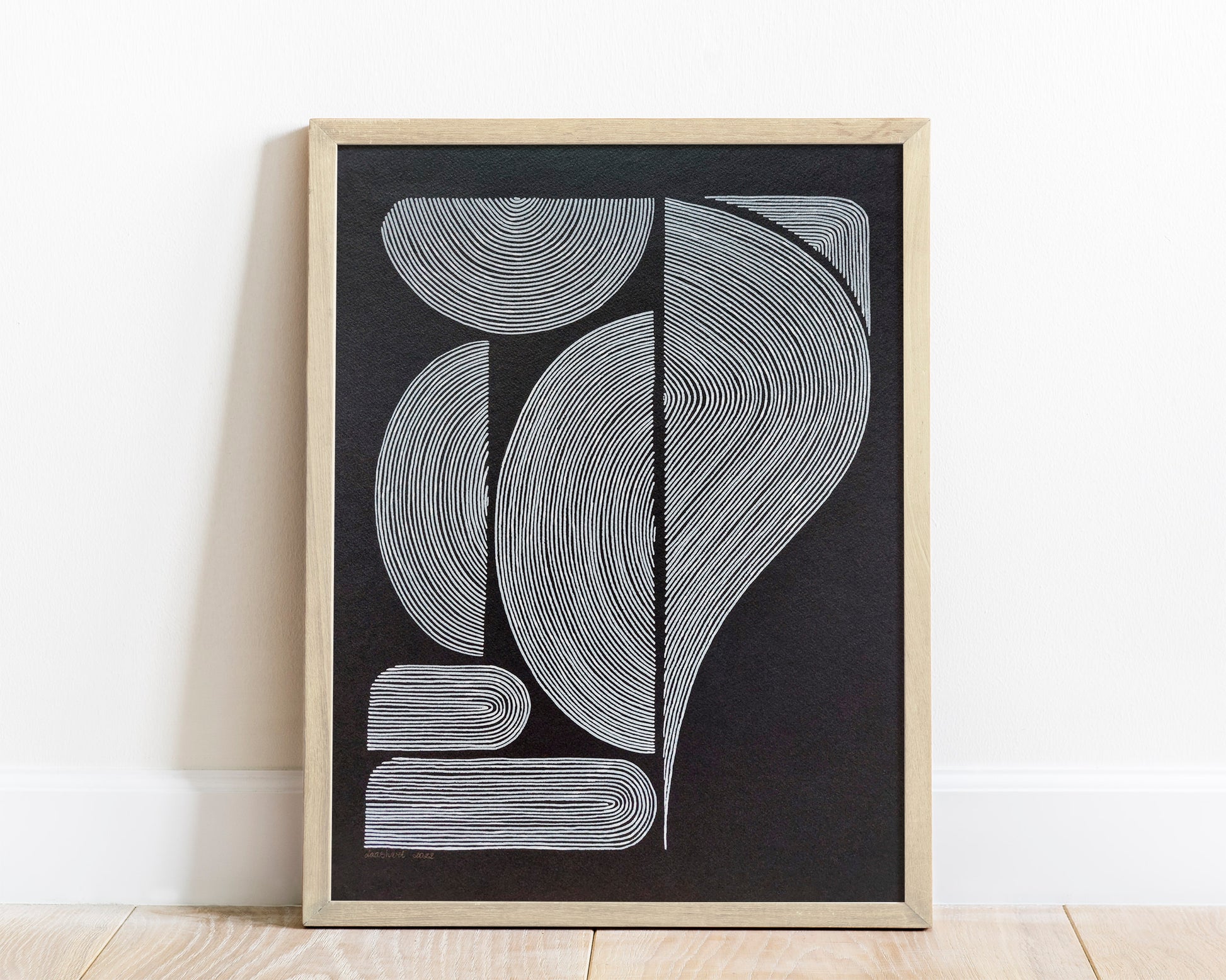 №11 Black and white geometric abstract line shapes artwork for New home gift UNFRAMED  for living room, or bedroom original artwork