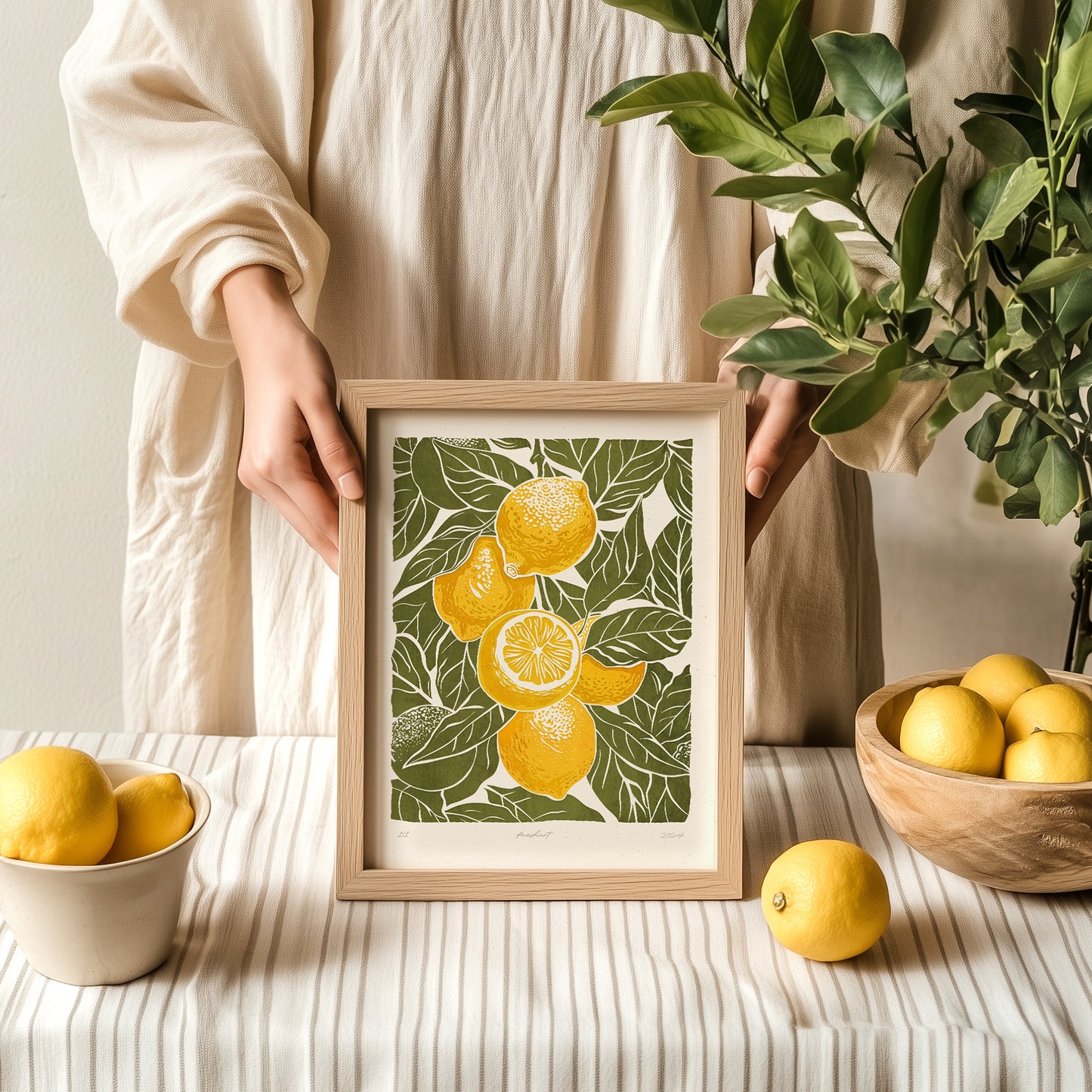 Sage green lemons fruits «Sagren Lemoflora» Printable linocut wall art poster, fruit wall art, farm decor, contemporary art, relief textured, large wall art, moody wall art, trendy wall art, aesthetic wall art, funny modern poster, retro wall art, vintage poster, bedroom wall decor, modern kitchen art, dining room decor, bathroom prints, living room wall art, coquette room decor, preppy room decor, dorm room decor, laundry room decor, mens room decor, nursery wall art, home office decor, kids room decor