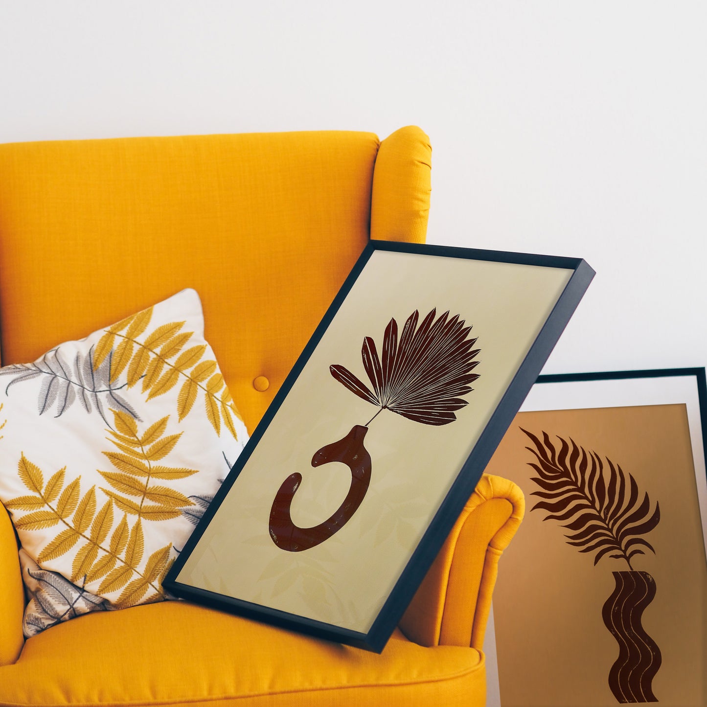 Boho brown wave vase and plant art Linocut print for New home gift UNFRAMED / lino print / linogravure / handmade art / classical art / living room, bedroom