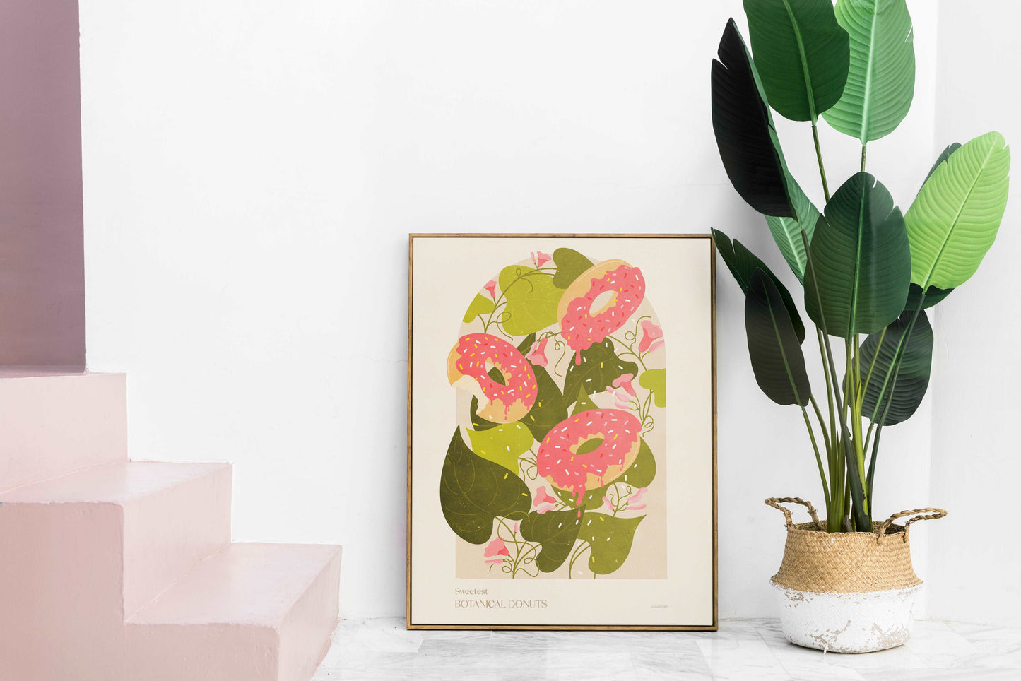 Botanical vintage donuts poster Printable wall art for modern kitchen and bedroom room decor