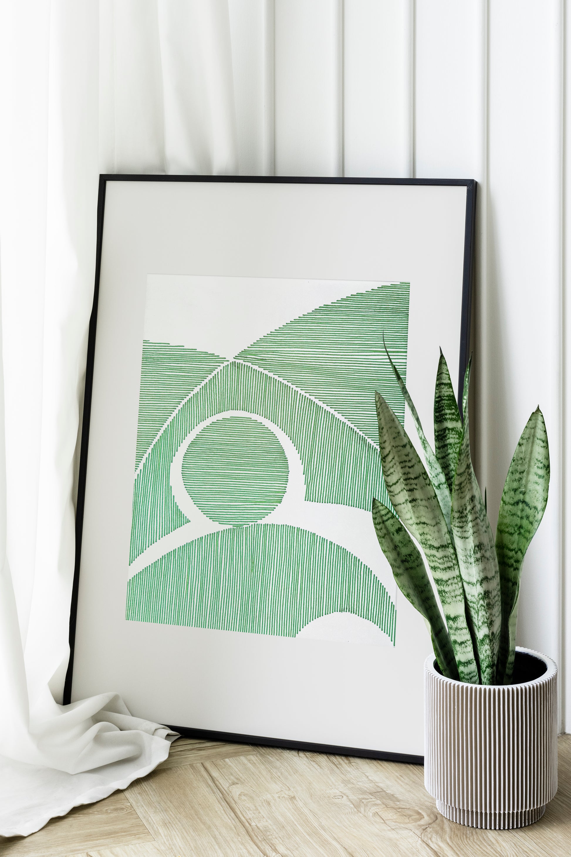Green Geometric abstract landscape line shapes artwork for New home gift UNFRAMED for living room, or bedroom original artwork