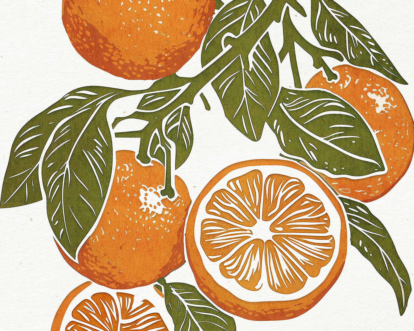 Living room wall art Nature lover gift Printable linocut fruit prints lino Sage green oranges foraged texture Cottagecore decor Digital downloadable kitchen Bedroom Relief vintage print modern branch Gallery wall set of 2 poster large