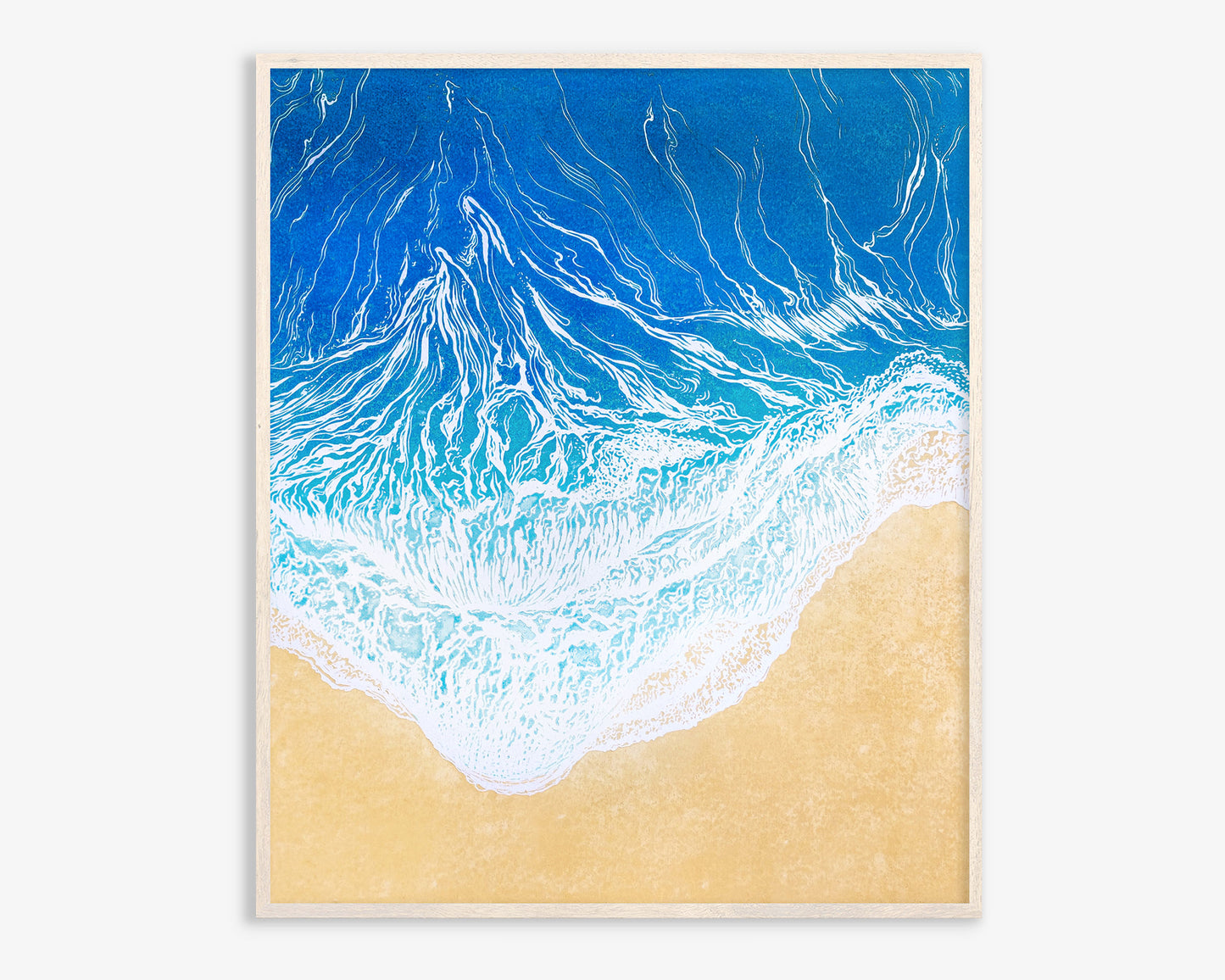 Original artwork	Lino linogravure	Large linocut print	Blue waves sand	relief Printmaking	Nautical bedroom	living room wall art	block ocean decor	First home gift	water linoleum art	Bathroom coastal	Modern beach new	Sea wall accessories