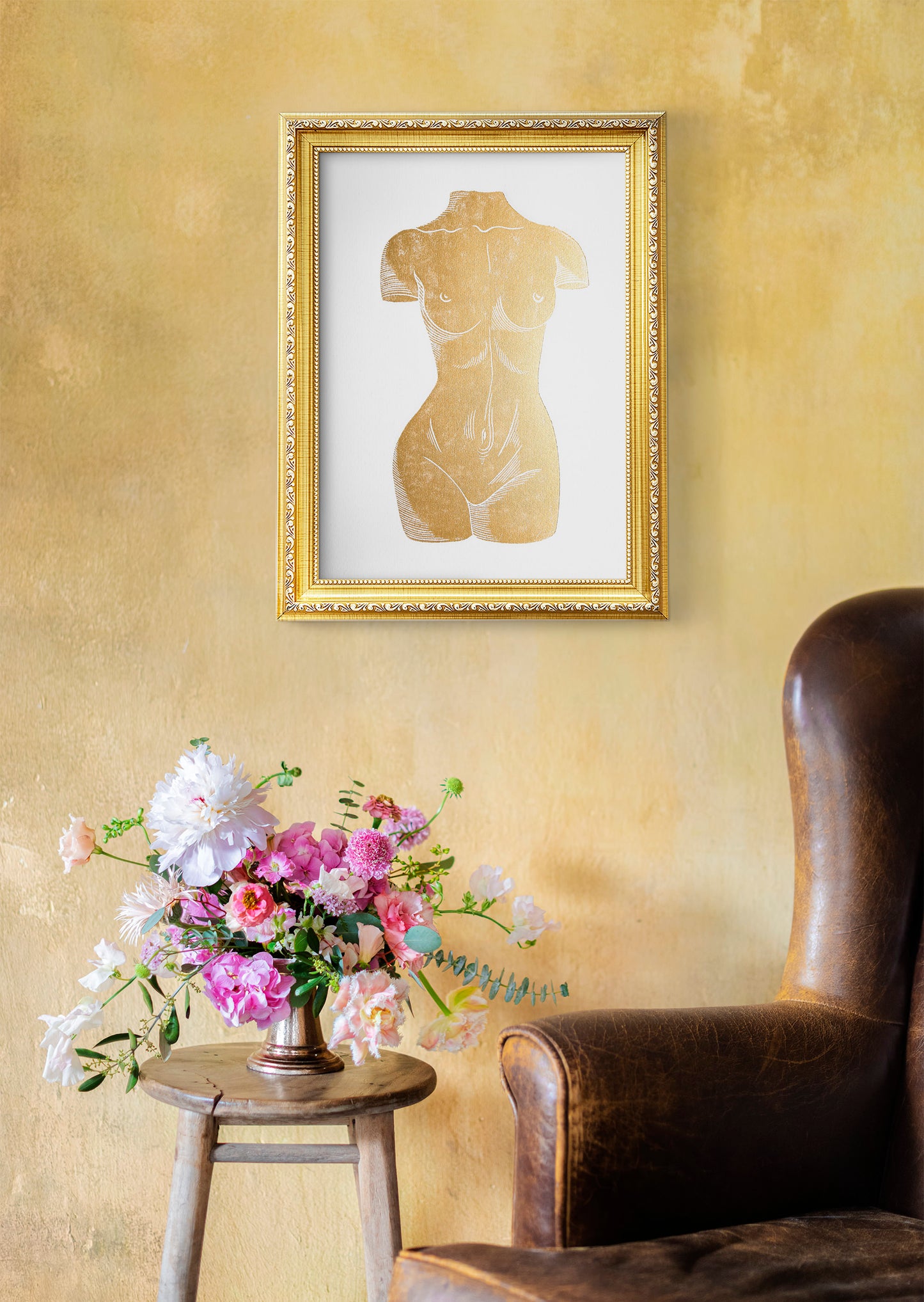 Gold bust nude woman Linocut print for New home gift UNFRAMED Housewarming gift New home gift Living room or bedroom decor 16x12 Original artwork Classical wall decor