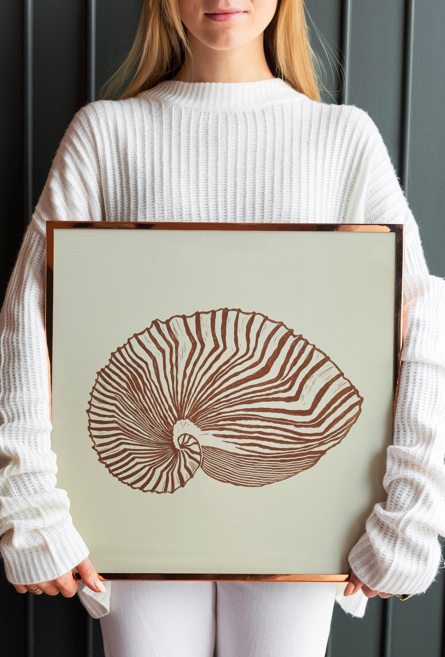 Beige and brown sea shell art Linocut print art for Bedroom or bathroom wall decor UNFRAMED / living room wall adecor for New home gift, houswarming gift, nature lover gift, Nautical wall decor, Simple artwork, Hampton style decor, Coastal wall art