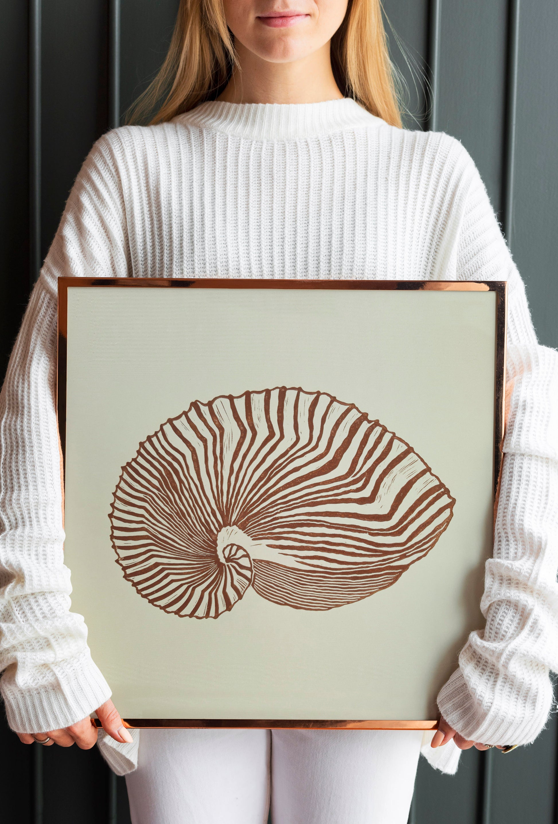 Beige and brown sea shell art Linocut print art for Bedroom or bathroom wall decor UNFRAMED / living room wall adecor for New home gift, houswarming gift, nature lover gift, Nautical wall decor, Simple artwork, Hampton style decor, Coastal wall art