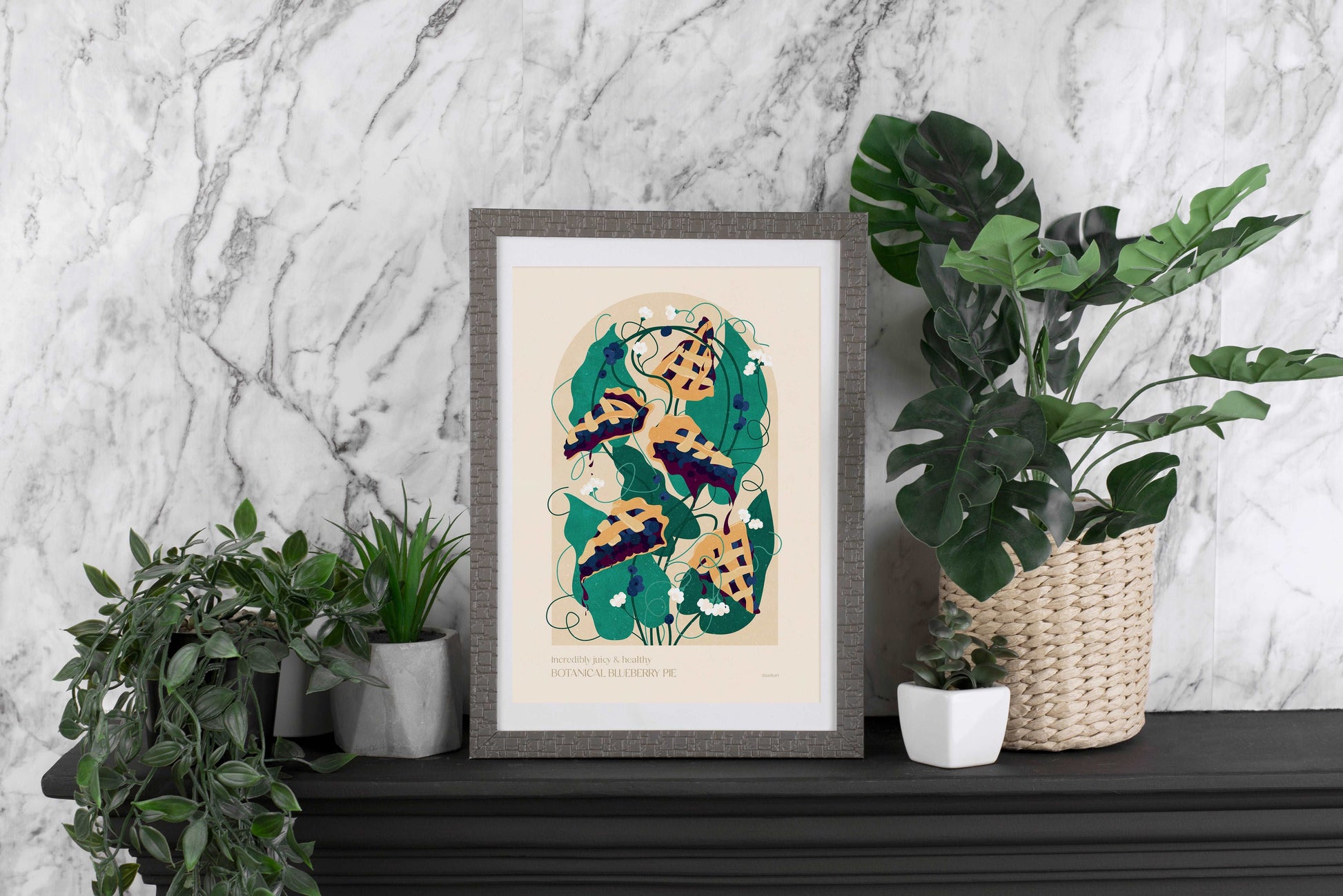 Botanical vintage blueberry pie summer poster for modern kitchen and dining room decor Printable wall art INSTANT DOWNLOAD digital poster