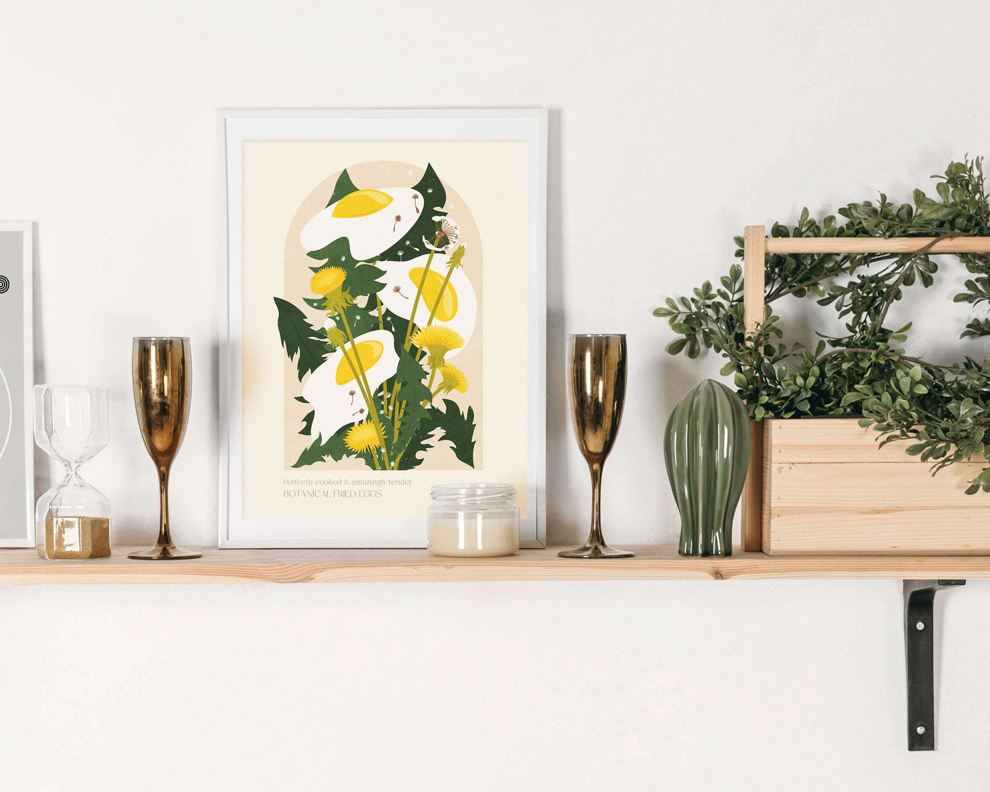 Botanical vintage fried egg Dandelion plants and flower poster for modern kitchen and dining room decor Printable wall art INSTANT DOWNLOAD digital poster
