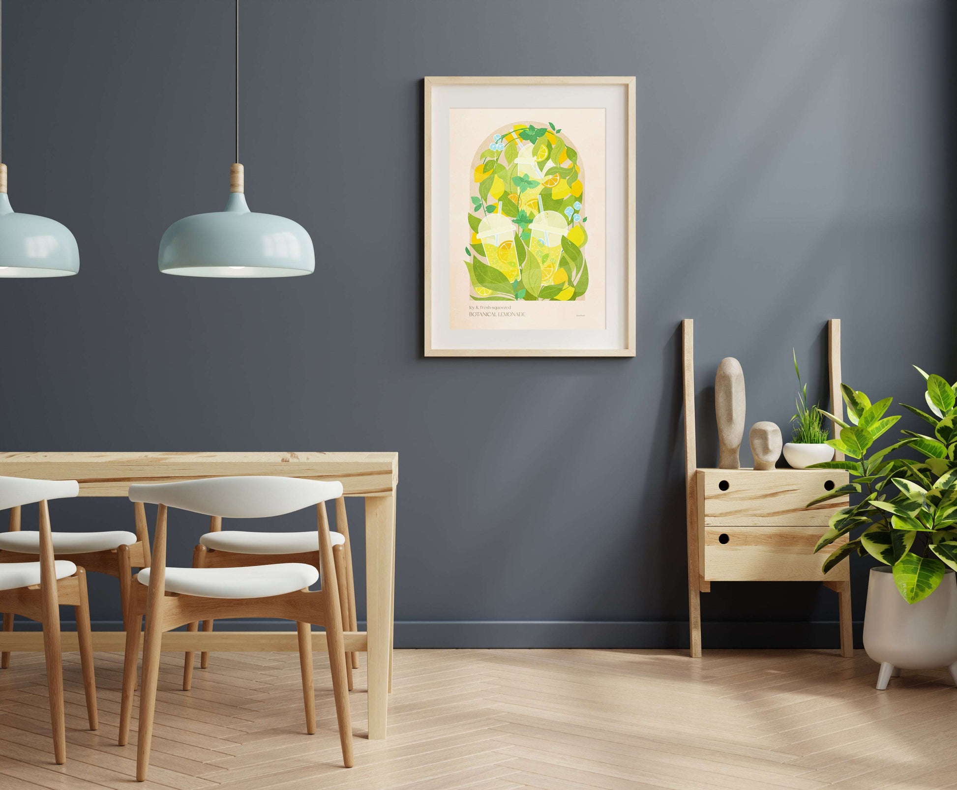 Botanical vintage lemonade with mint and lemons poster for modern kitchen and dining room decor Printable wall art INSTANT DOWNLOAD digital poster