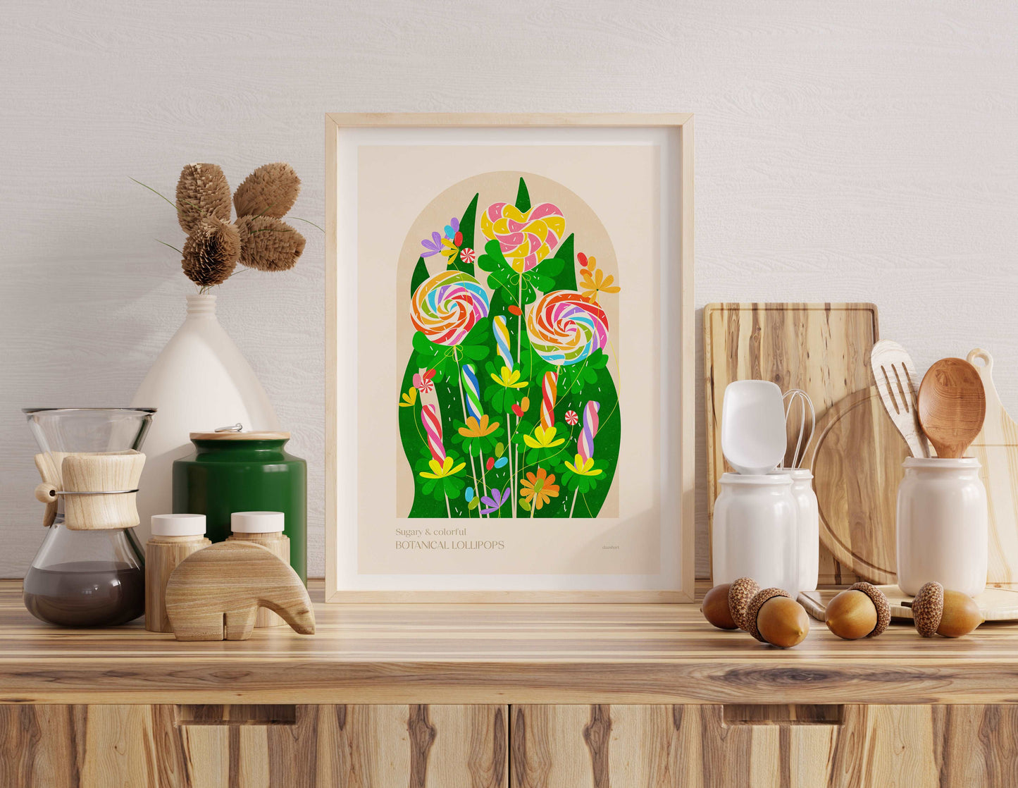 Botanical lollypop candies poster & Rainbow sweets Printable wall art for kitchen and dining room decor I