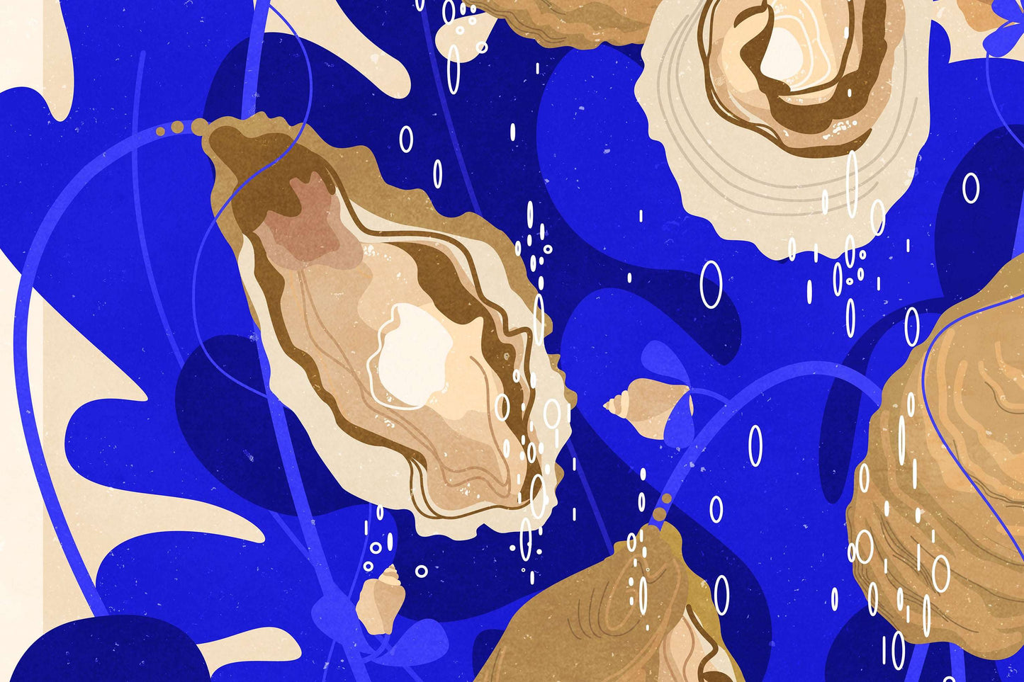 Dark blue and beige botanical vintage oysters shells printable poster wall art