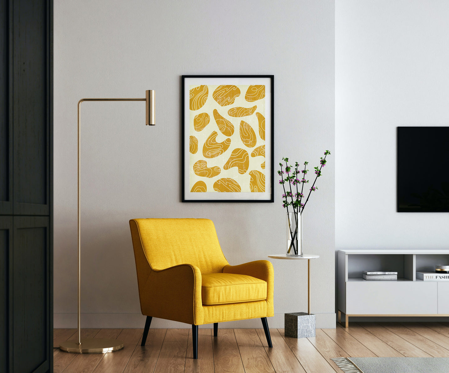 Printable wall art INSTANT DOWNLOAD Mid century modern Geometric large shape line pattern Yellow abstract stone Japandi prints bedroom Living vintage poster Trendy room decor Minimalist simple New first home gift Contemporary digital