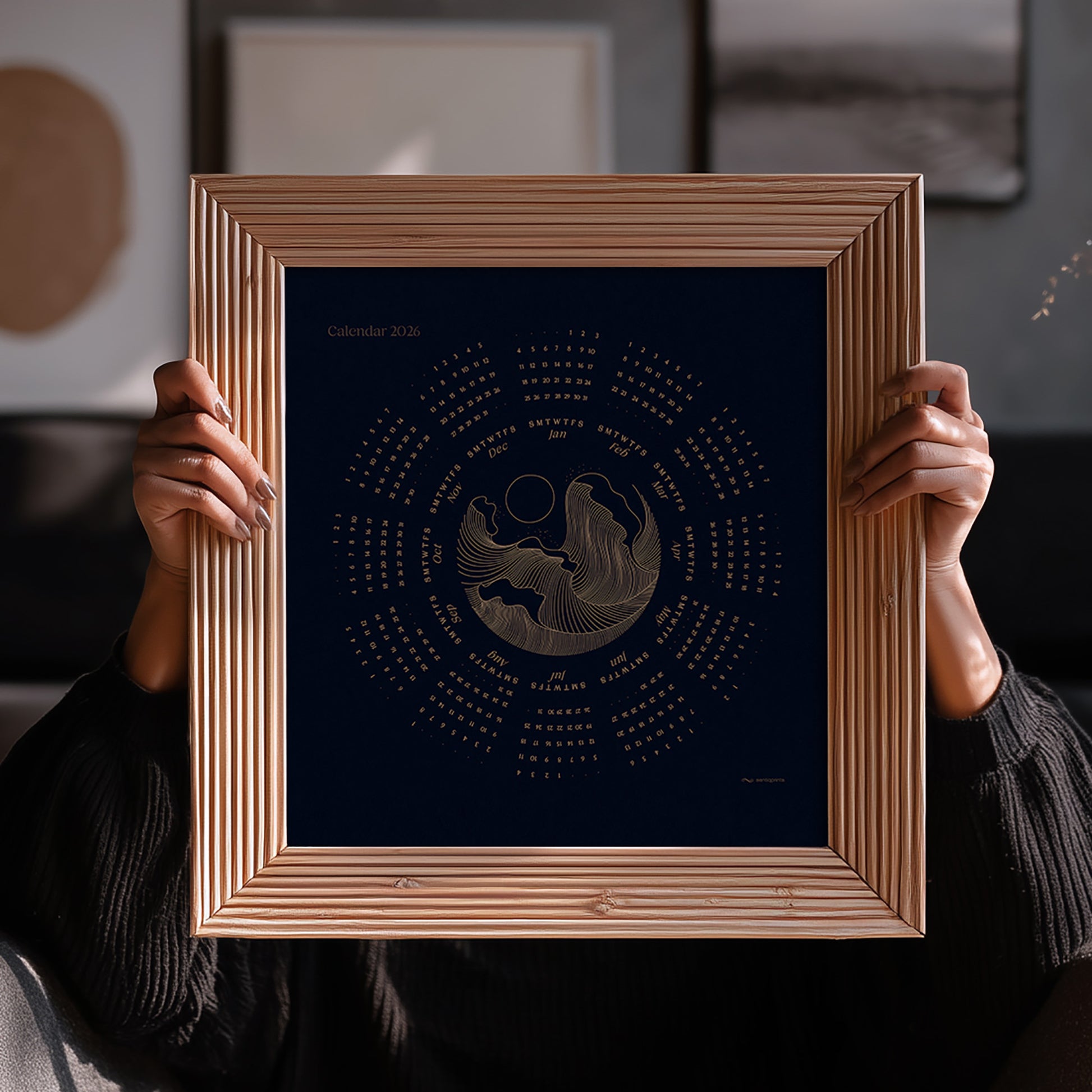 bronze dark blue abstract lines waves sun prints 2026 wall  printable calendar desktop  iPad wallpaper living room wall art dining room decor modern home office self gift INSTANT DOWNLOAD digital poster landscape man cave circle classical bedroom yearly new year gift ideas large contemporary christmas present illustrated workspace coworker new apartment square kitchen xmas housewarming homeowner friend downloadable vintage aesthetic hanging mother grandmother sister wife women hostess girlfriend