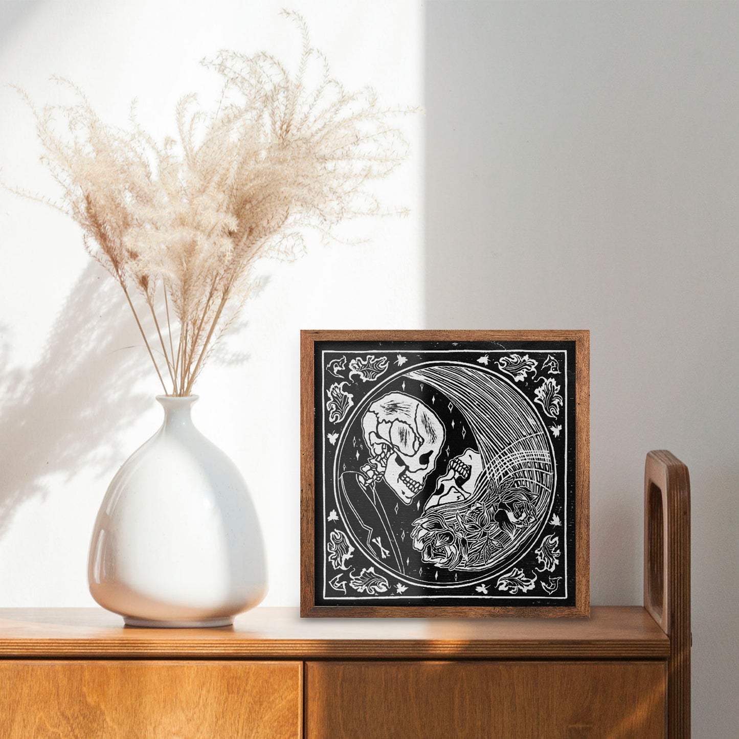 Yin yang eternal love Her and him skull Linocut print for Gothic lover gift UNFRAMED Housewarming gift New home gift Living room or bedroom decor 16x12 Reptile Original artwork Classical wall decor