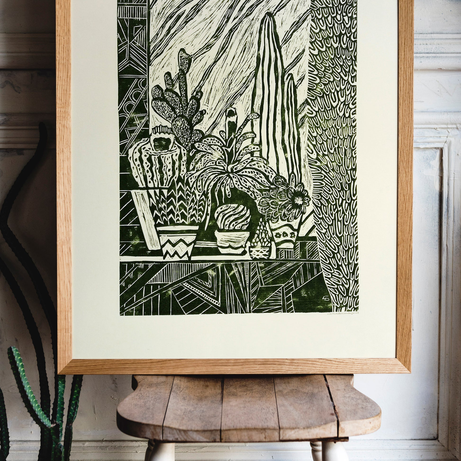 Yellow and green Botanical cactuses illustration Linocut print for Farmhouse gift UNFRAMED, original artwork, relief print, printmaking art, lino print, linogravure, handmade wall art, new home gift, farmhouse decor, housewarming gift, living room wall art, dining room art, farm kitchen art, bedroom wall decor, autumn art, fall wall art, seasonal wall decor, aesthetic wall art, cottagecore wall art, foraged wall decor, Illustration print, cactus
