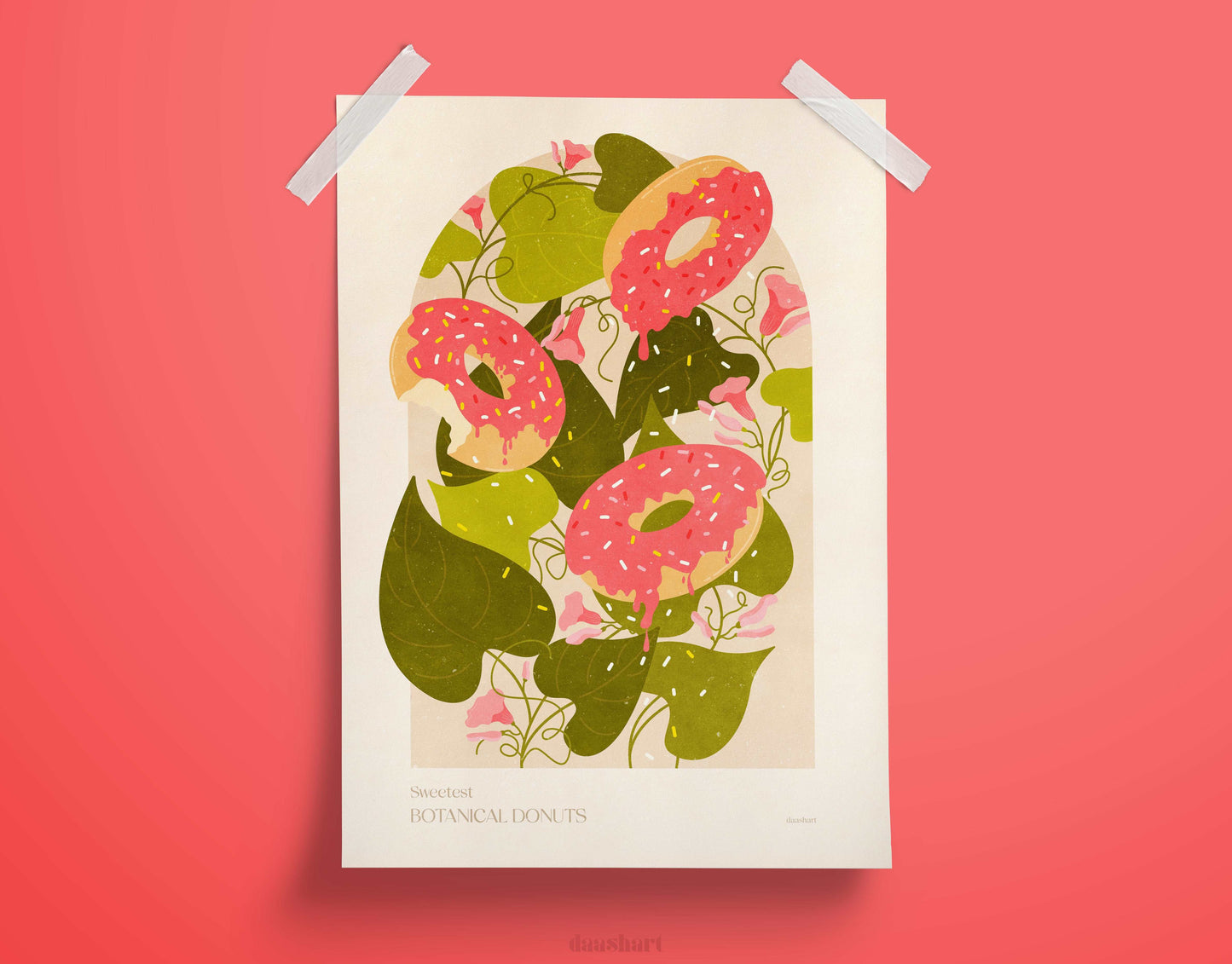 Botanical vintage donuts poster Printable wall art for modern kitchen and bedroom room decor