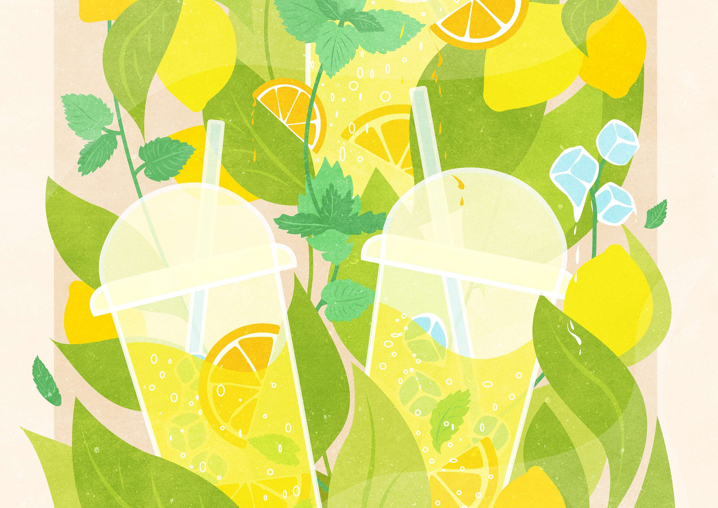 Details summer green and yellow Botanical vintage lemonade with mint and lemons digital poster