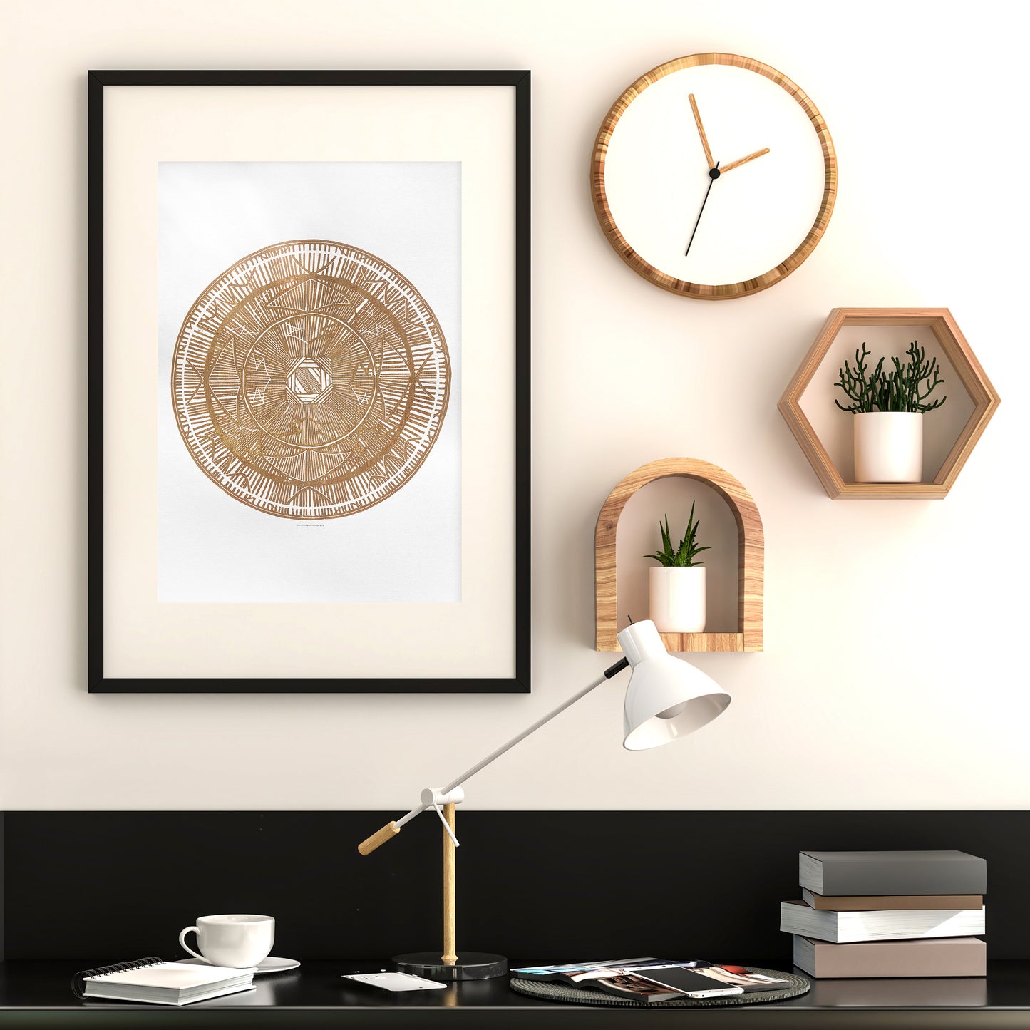 Large linocut print Brown geometric bohemian eclectic circle African american wall art Original artwork for Living room Bedroom decor handmade lino print Linogravure Printmaking relief block print Housewarming gift Mother day gift New home gift