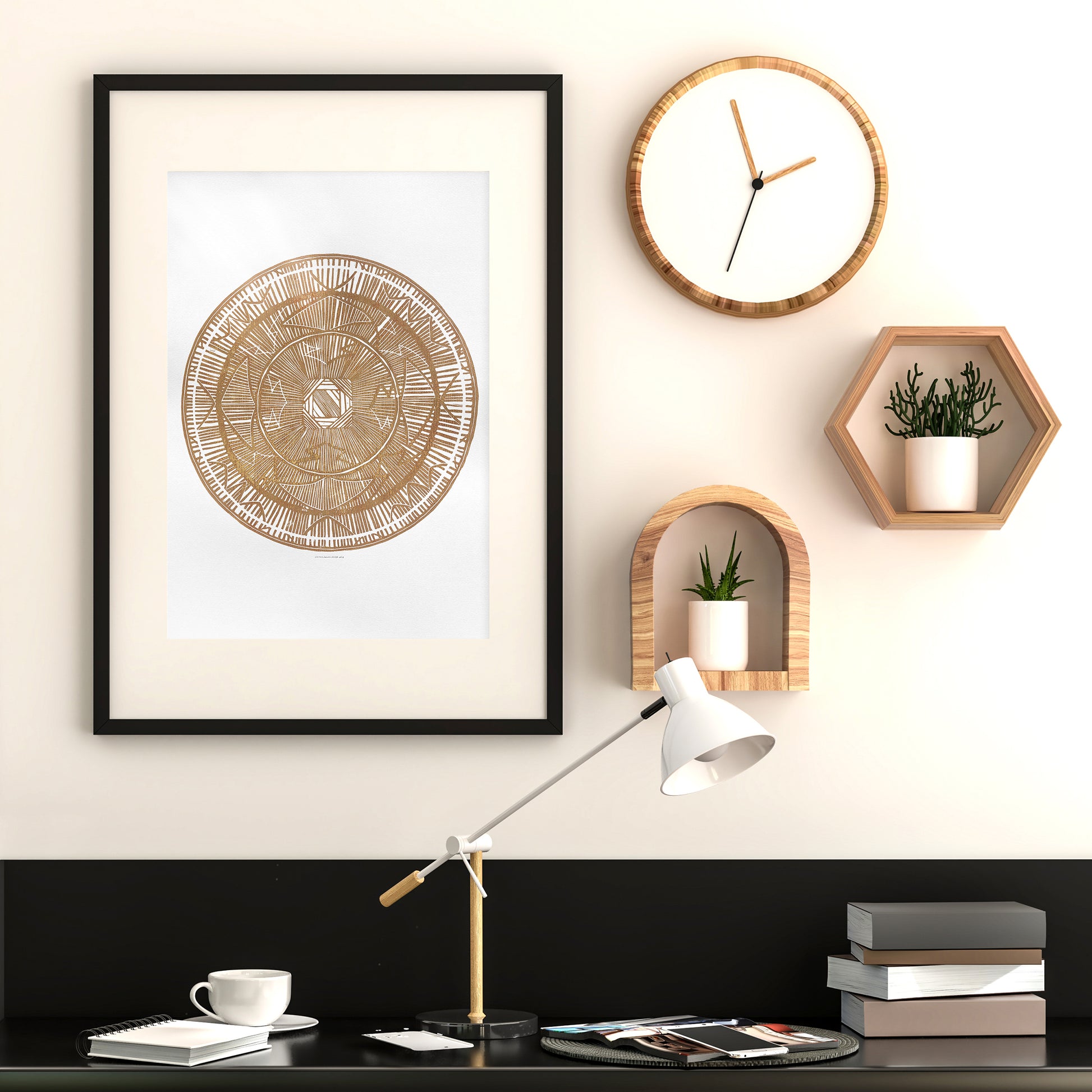 Large linocut print Brown geometric bohemian eclectic circle African american wall art Original artwork for Living room Bedroom decor handmade lino print Linogravure Printmaking relief block print Housewarming gift Mother day gift New home gift