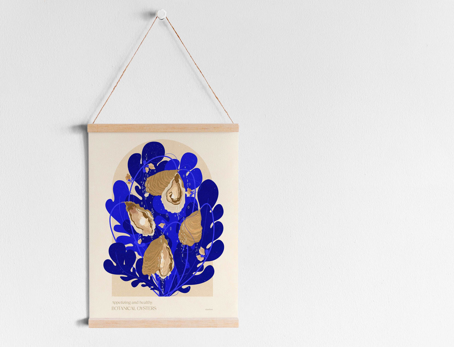 Botanical vintage oysters shells poster art for modern kitchen and dining room