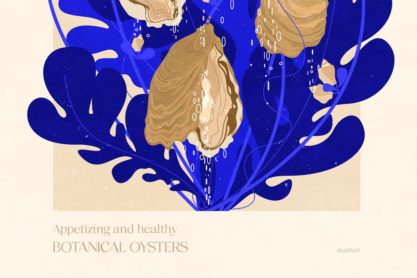 Appetizing and healthy botanical oysters dark blue food poster