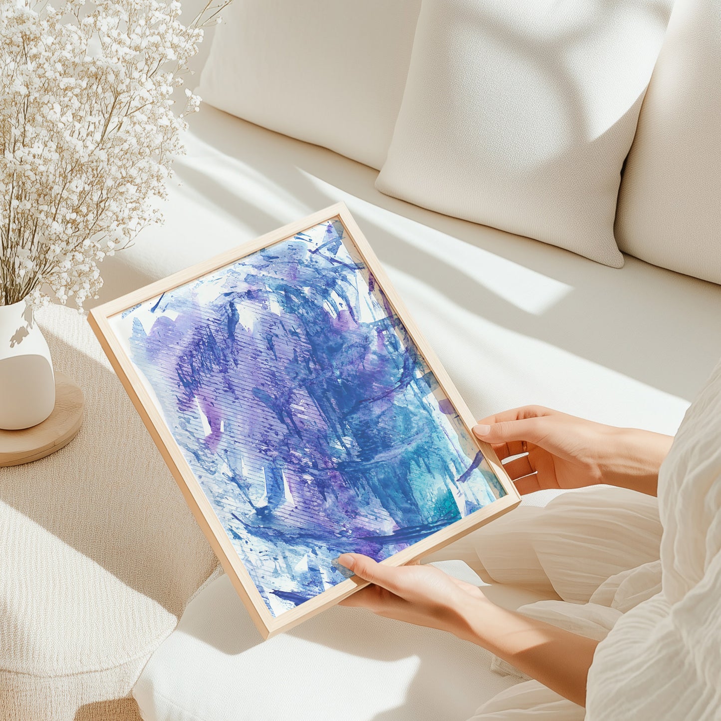 Blue and purple abstract monotype «Textured Impressions I» wall poster, printable wall art, sister birthday gift, boyfriend gift, couple gift, best friend gift, girlfriend gift, sister gift, big sister gift, daughter gift, best man gift, wife gift, brother gift