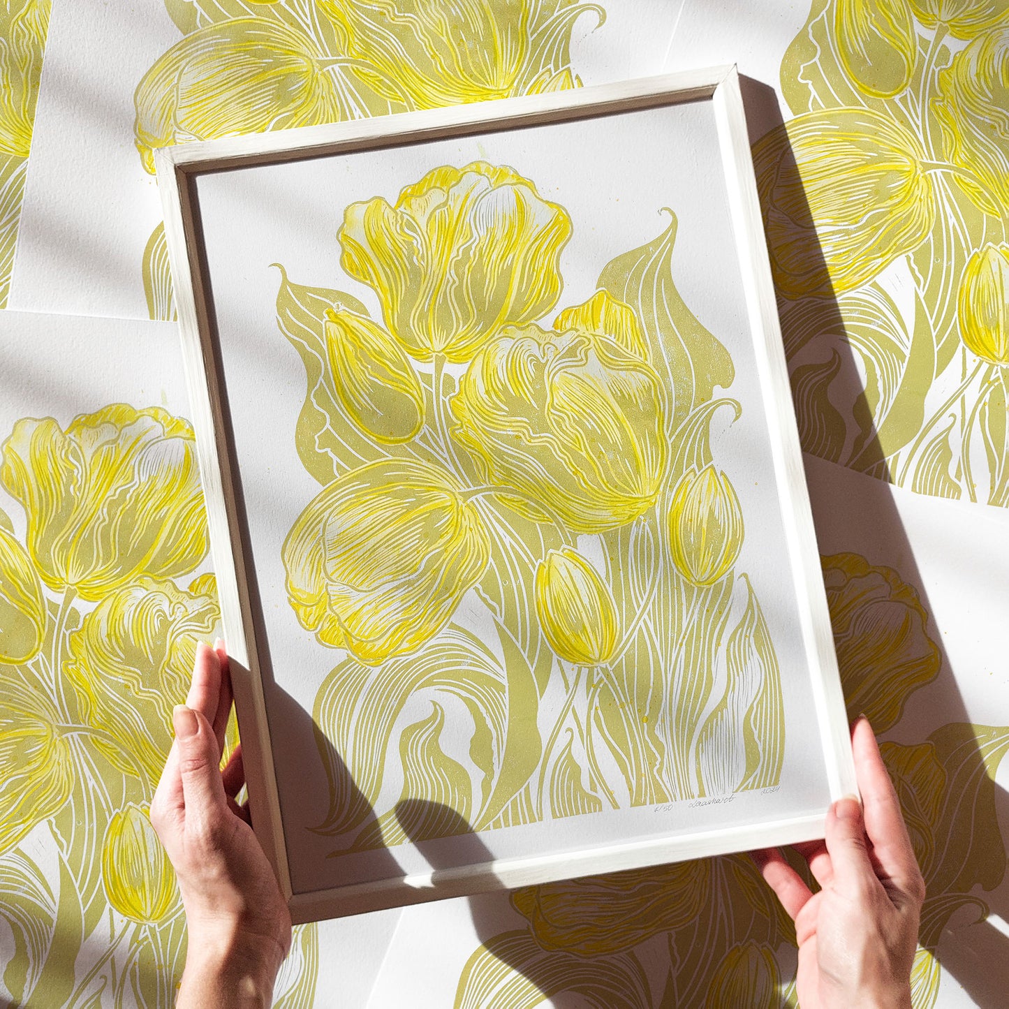 Watercolor yellow tulips flowers Lime cream green plant Botanical linocut print living room wall art minimalist, Living room wall art, laundry room decor, kitchen wall art, Housewarming gift, hostess gift, home gift unique, heirloom gift, handmade gift for women, handmade gift for the home, grandmother gift, grandma gift, going away gift for coworker, godparent gift, godmother gift, girlfriend gift, gift for the home
