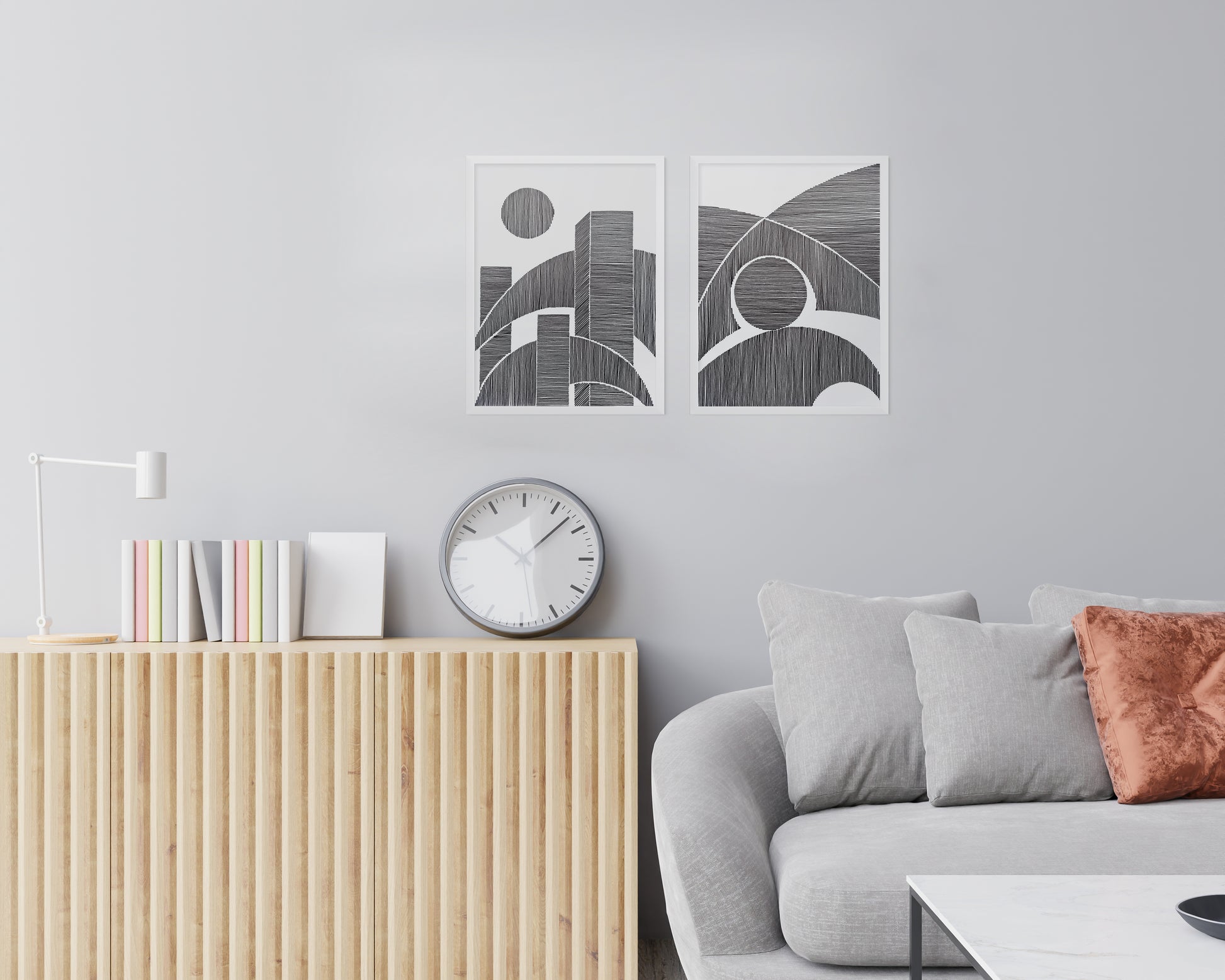 Geometric abstract landscape line shapes artwork for New home gift UNFRAMED for living room, or bedroom original artwork