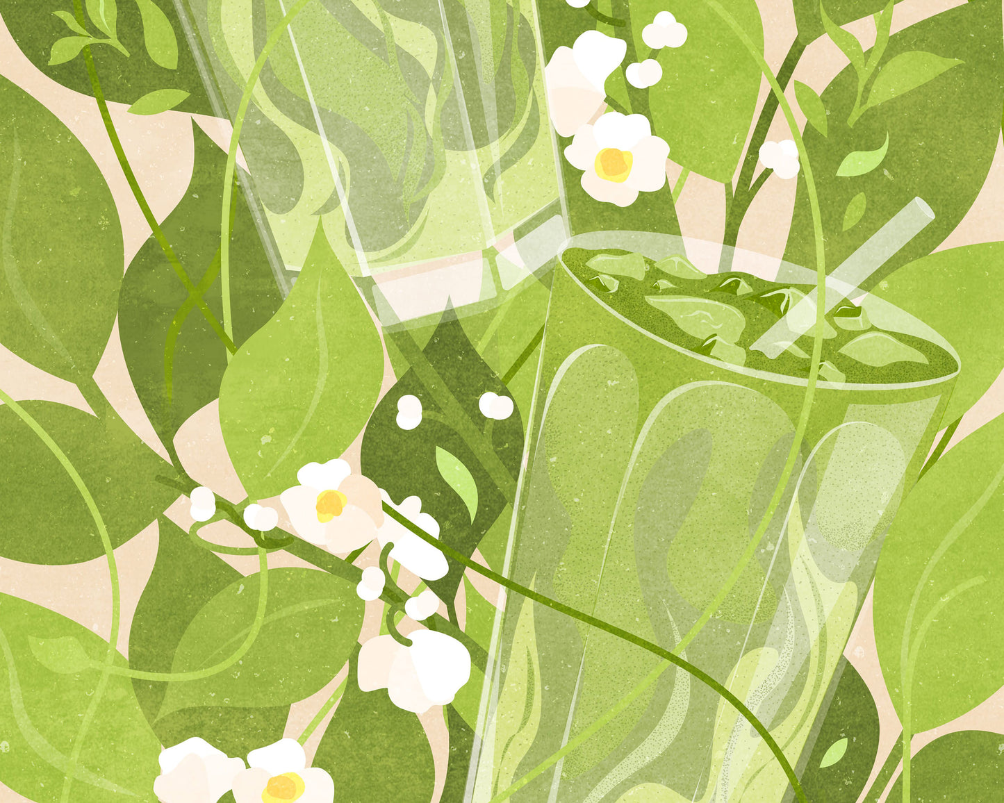 Details Botanical vintage Green or khaki Iced matcha latte poster