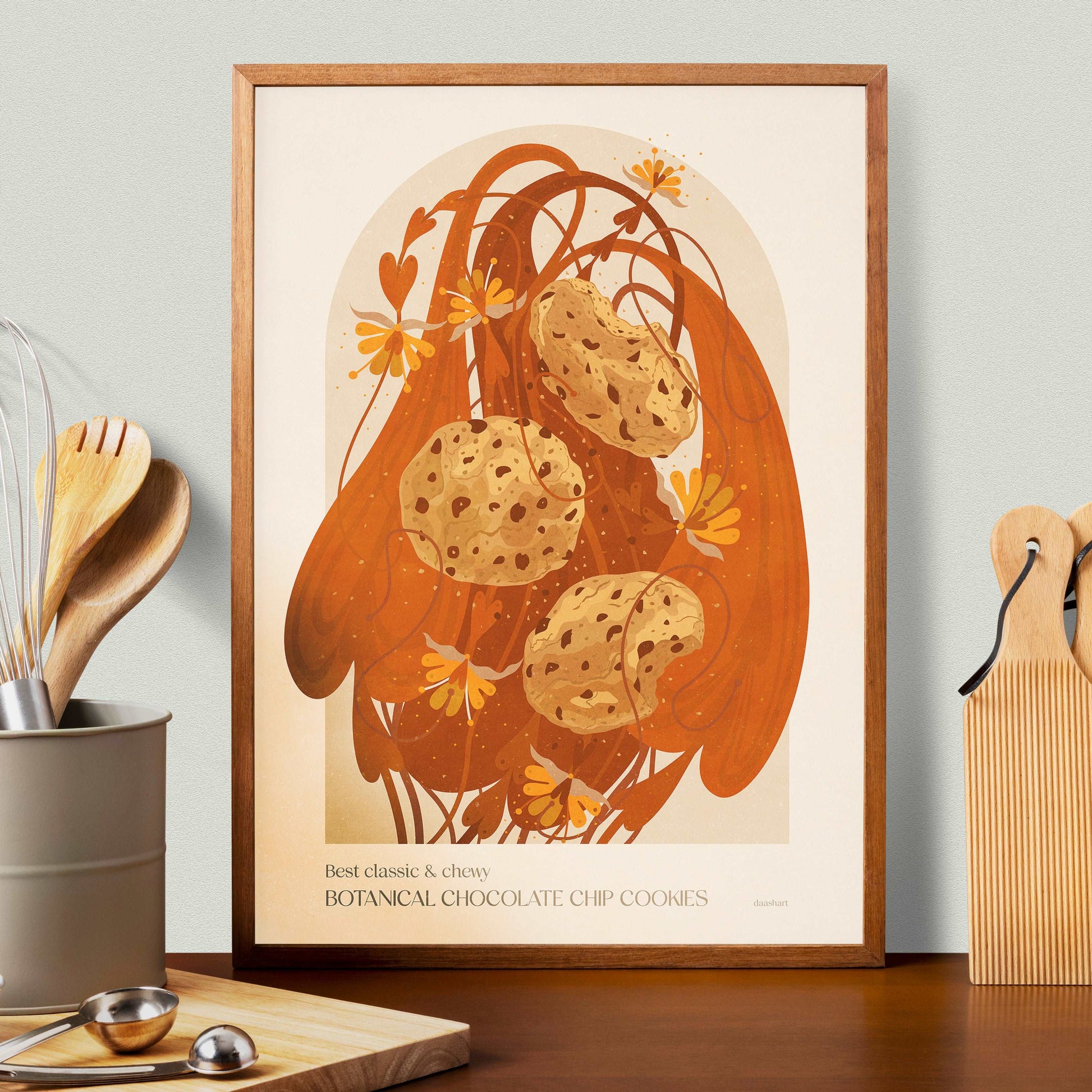 Botanical vintage Chocolate chip cookies poster for modern kitchen decor Printable wall art INSTANT DOWNLOAD