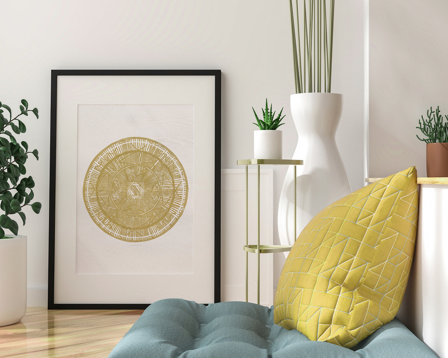 Large linocut print Yellow geometric bohemian eclectic circle African american wall art Original artwork for Living room Bedroom decor handmade lino print Linogravure Printmaking relief block print Housewarming gift Mother day gift New home gift