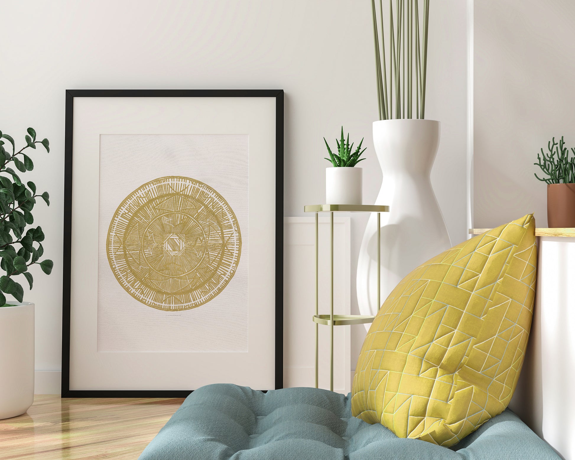 Large linocut print Yellow geometric bohemian eclectic circle African american wall art Original artwork for Living room Bedroom decor handmade lino print Linogravure Printmaking relief block print Housewarming gift Mother day gift New home gift
