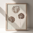 Cottagecore autumn circle abstract leaves monotype print Brown farmhouse original artwork for Living room decor